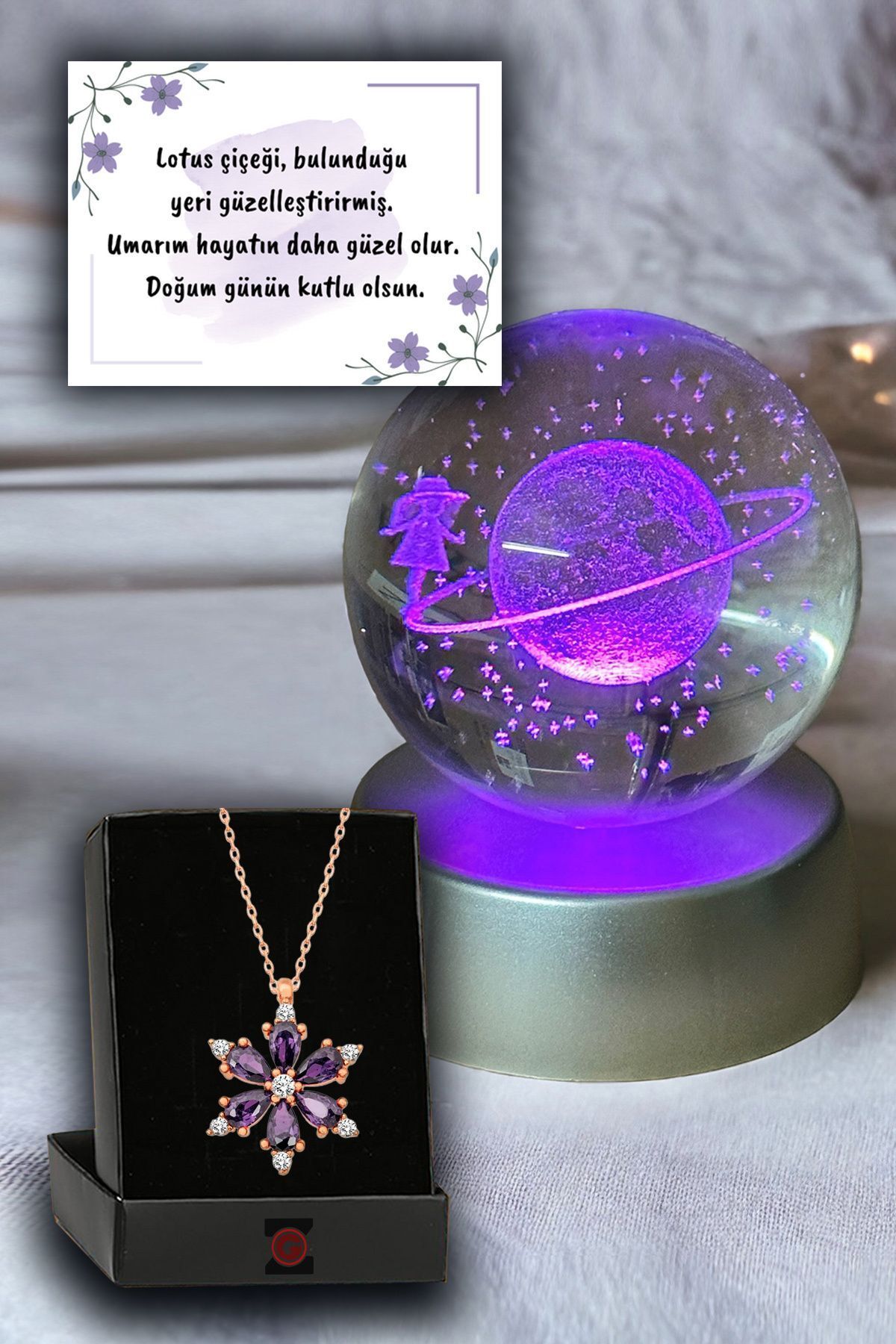 Renk Değiştiren Led Işıklı Cam Satürn Kız Küre Dolunay Lamba Kristal Top Lotus Kamelya Çiçeği Kolye
