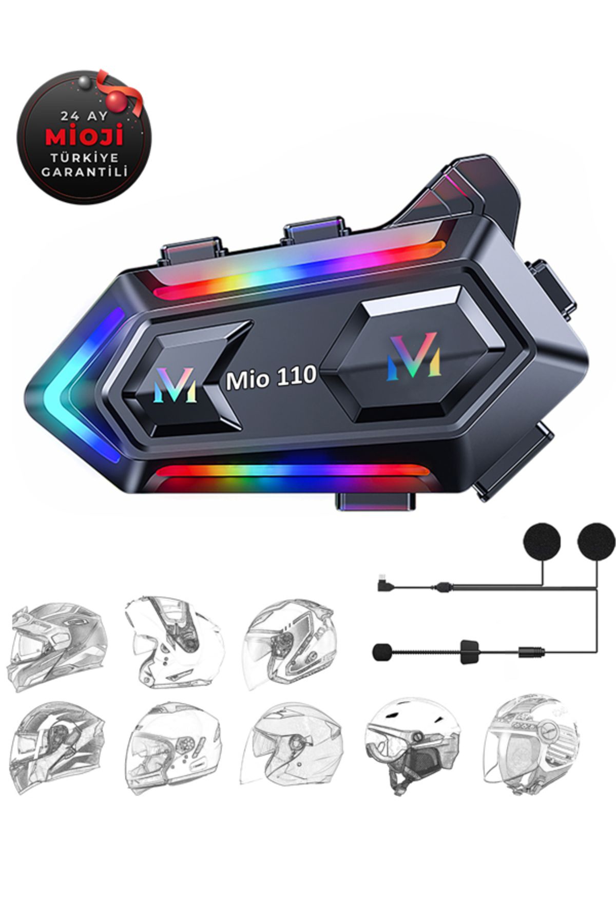 Mio 110 RGB 1000mAh IPX6 Motosiklet Kask Bluetooth Intercom Kulaklık
