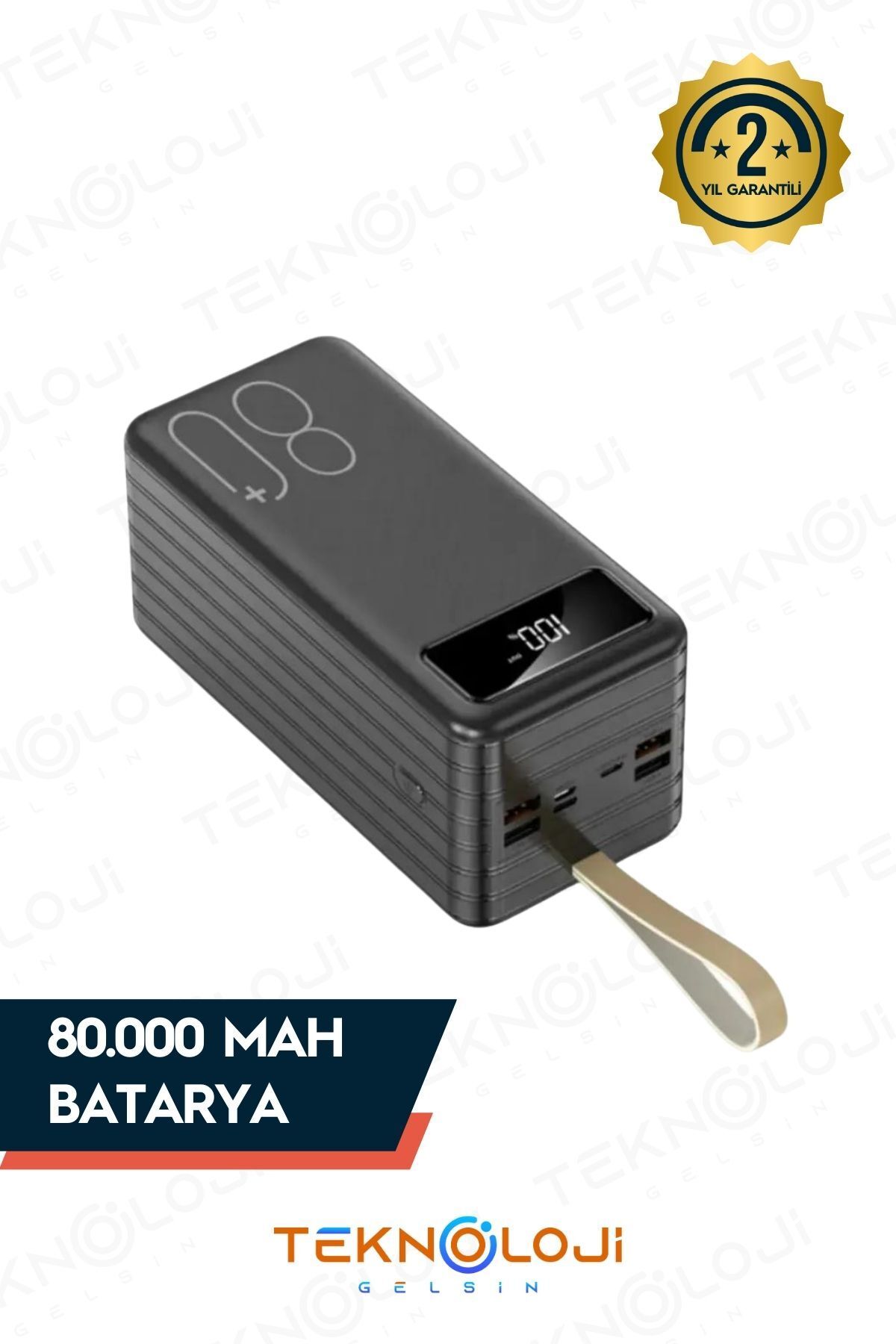 80.000 Mah Powerbank 4 Usb Micro Type-c Lıghtnıng Girişli El Fenerli Taşınabilir Şarj Aleti