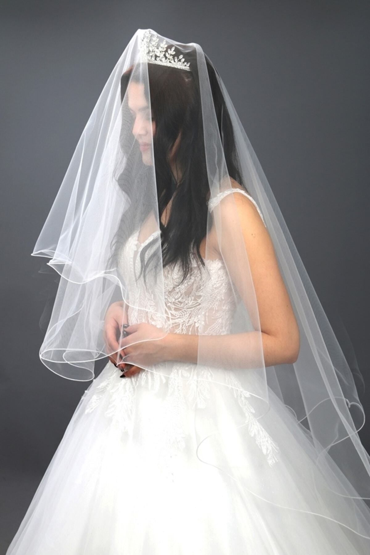 2 Katlı Gelin Duvağı- Nikah Duvağı Kırık Beyaz Taraklı Uzun Katı 1 Mt Kısa Katı 65 Cm1.klt.hayal Tül