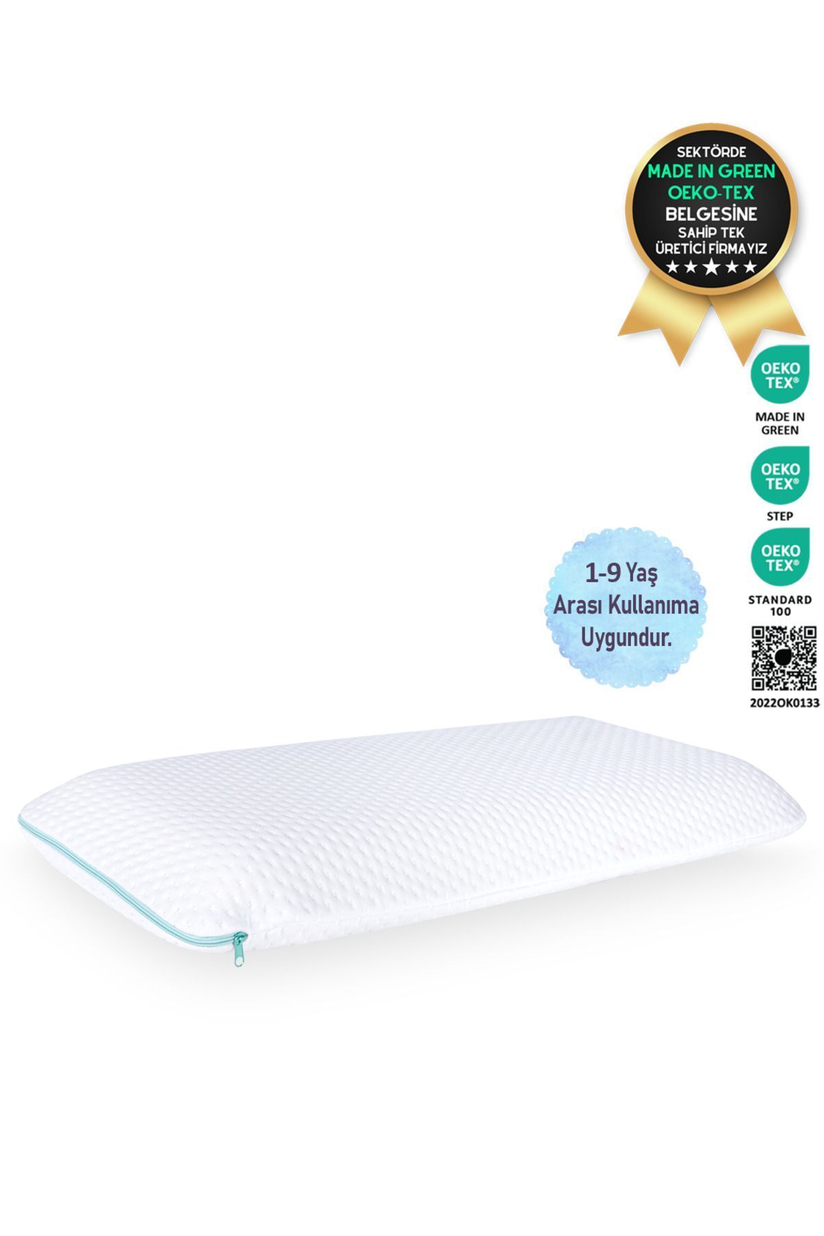 Hava Kanallı Boyun Destekli Visco Ortopedik Çocuk Yastığı (KİDS PİLLOW) 66x33x6 Cm, Turkuaz-beyaz