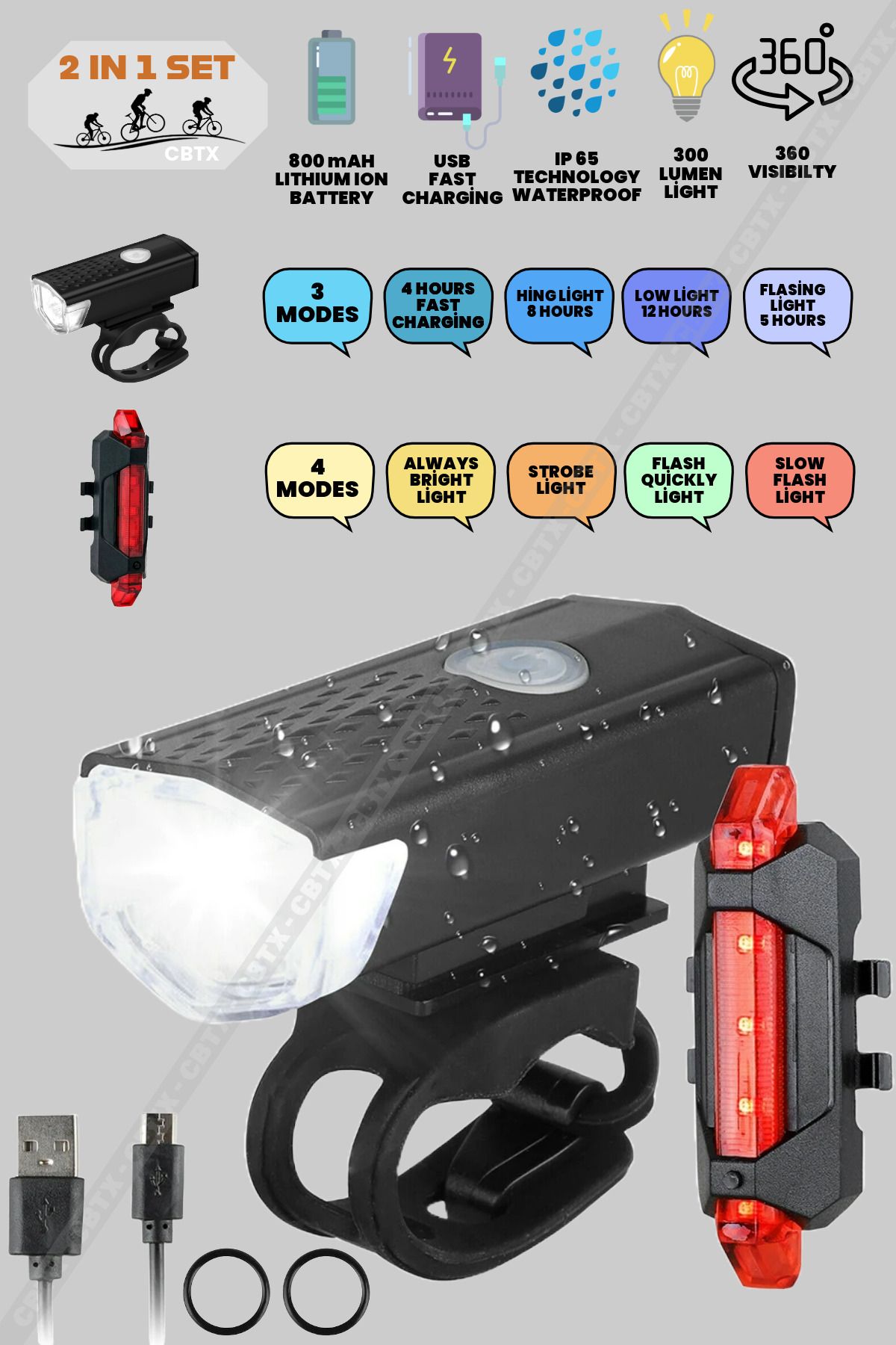 Usb Şarj Edilebilir Led Bisiklet Far Ön Işık Kuyruk Lambası