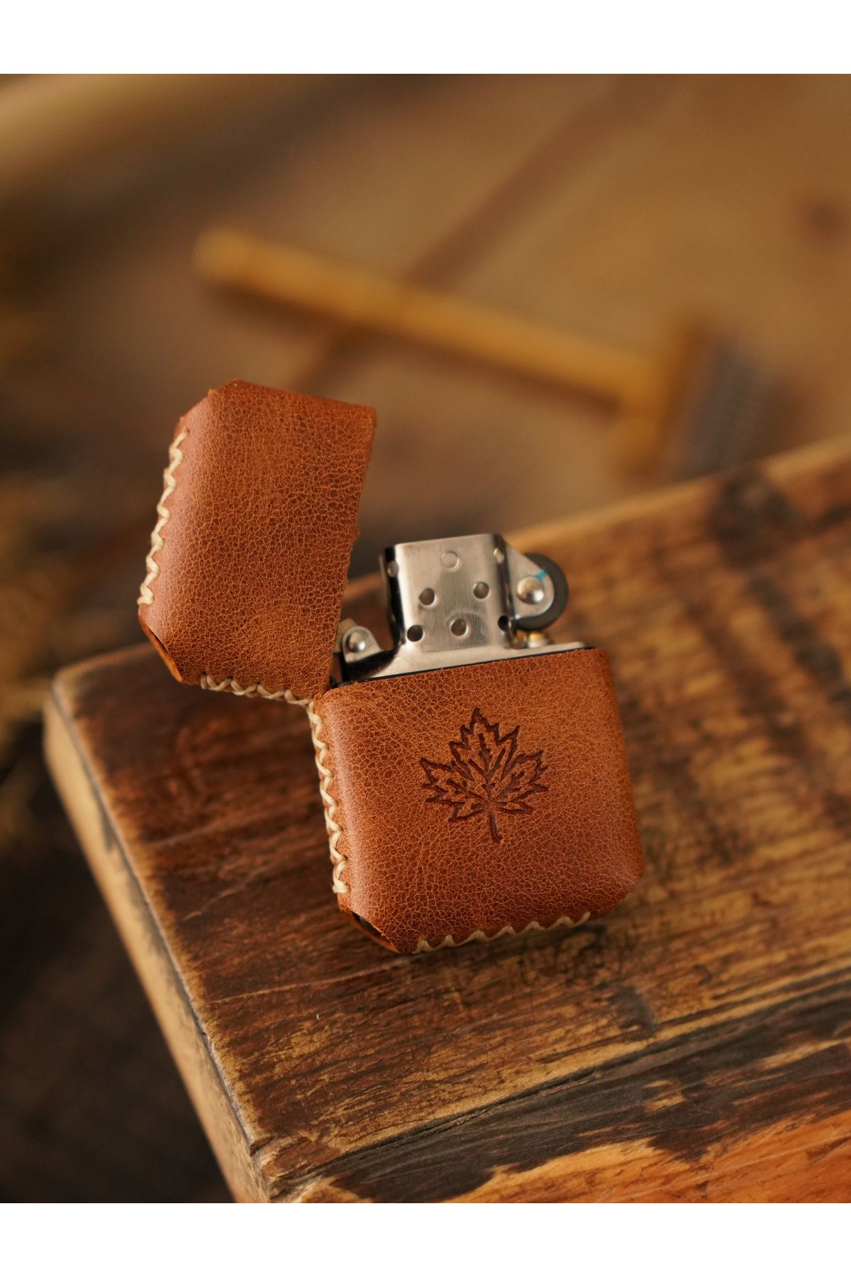 El Yapımı Hakiki Deri Kılıflı Zippo Çakmak Yılbaşı,hediye