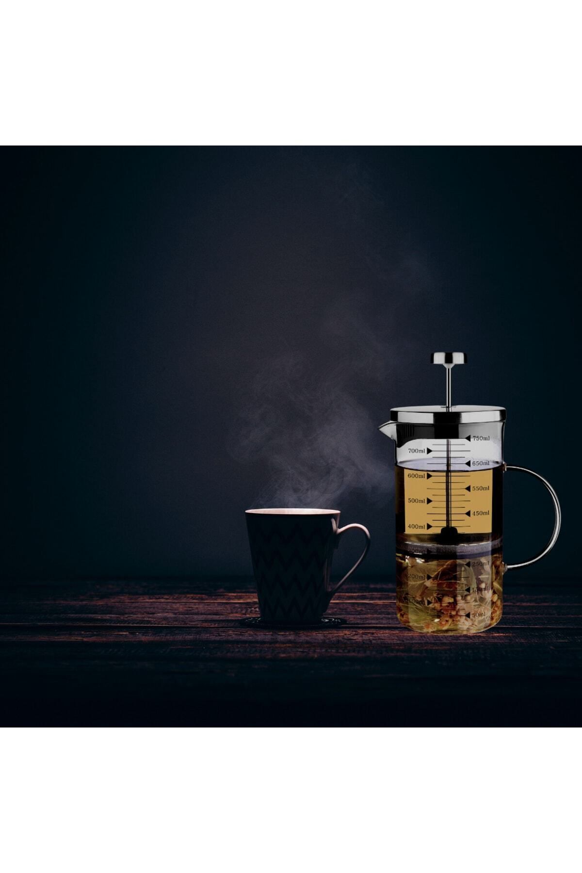 700 ml French Press Borosilikat Ateşe Dayanıklı Cam 3 Ü 1 Arada