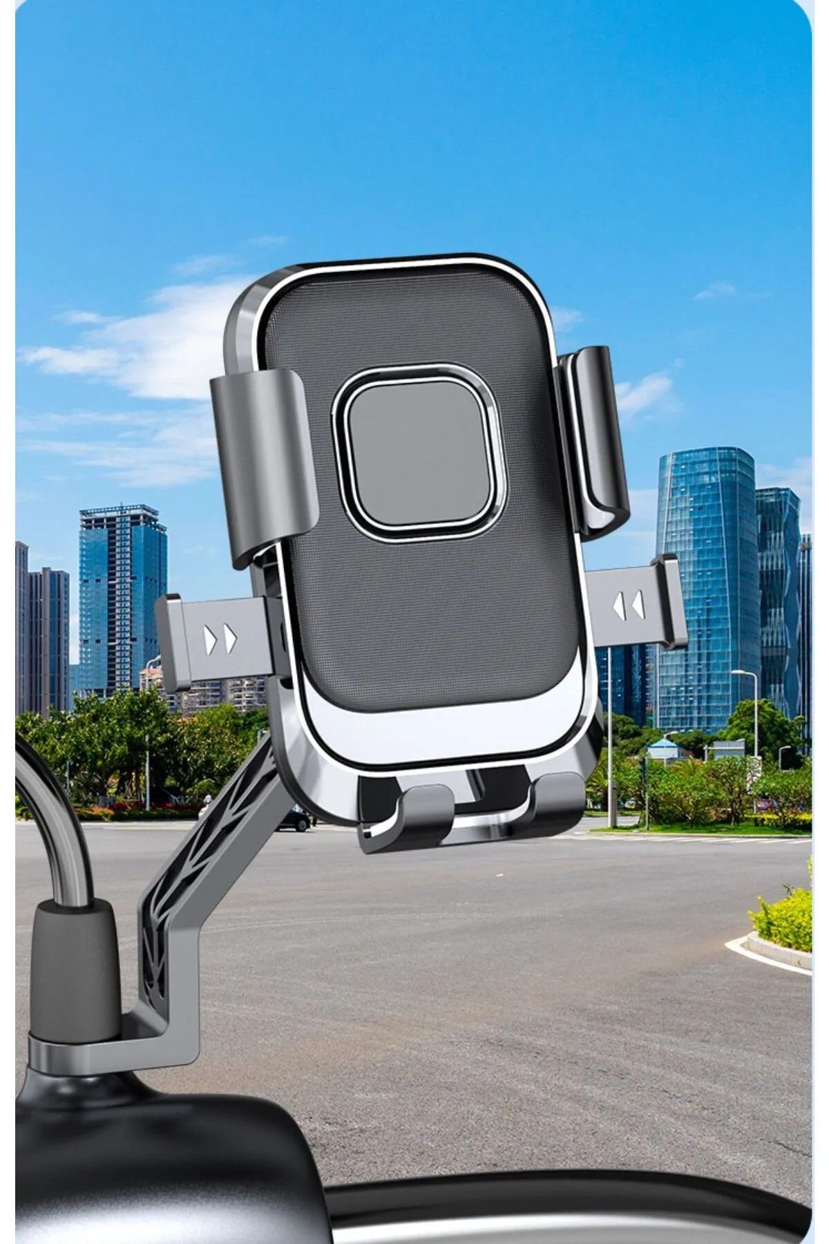 Ayarlanabilir Bisiklet Scooter Motosiklet Otomatik Tuşlu Motorsiklet Ayna Bağlantılı Telefon Tutucu