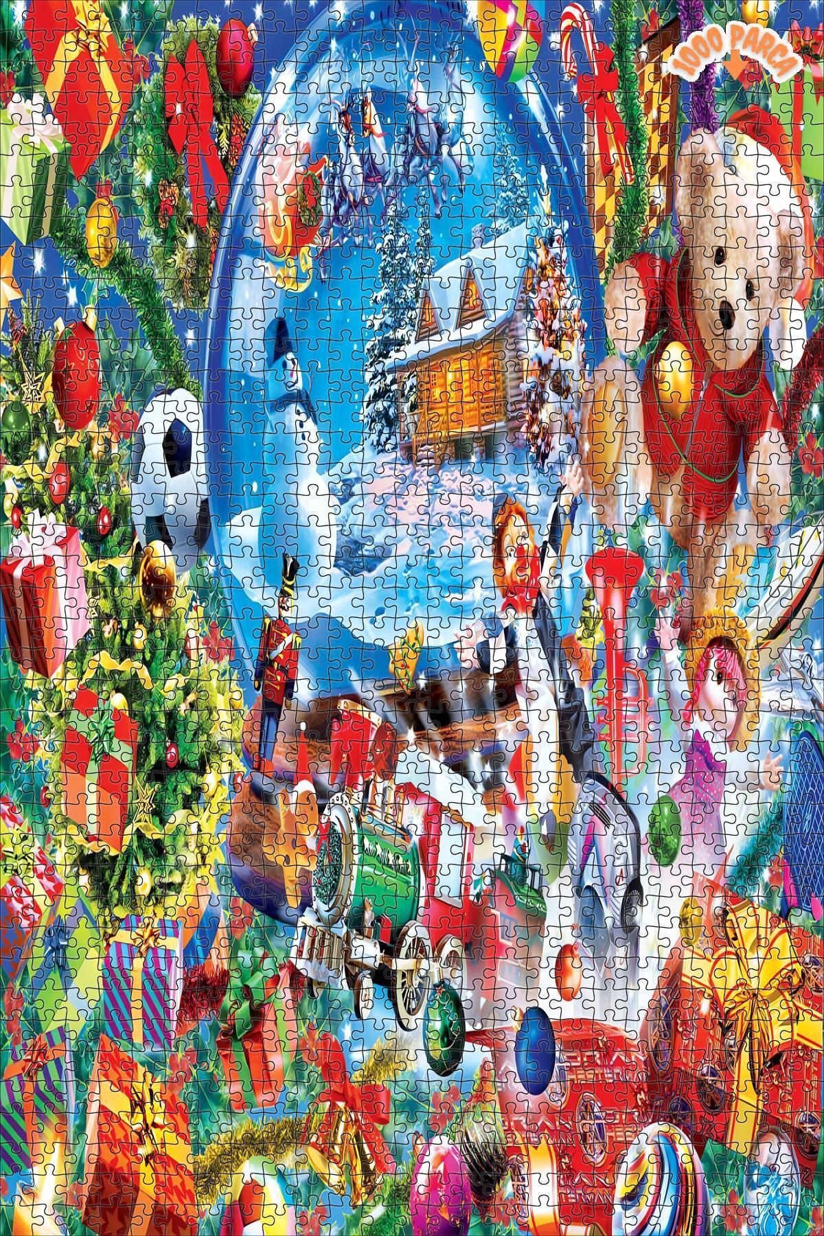 Işıltı ve amp; Parlamak Dekoratif Çift Katlı Çerçeveli Asılabilir Ahşap Puzzle 1000 PARÇA 50X70