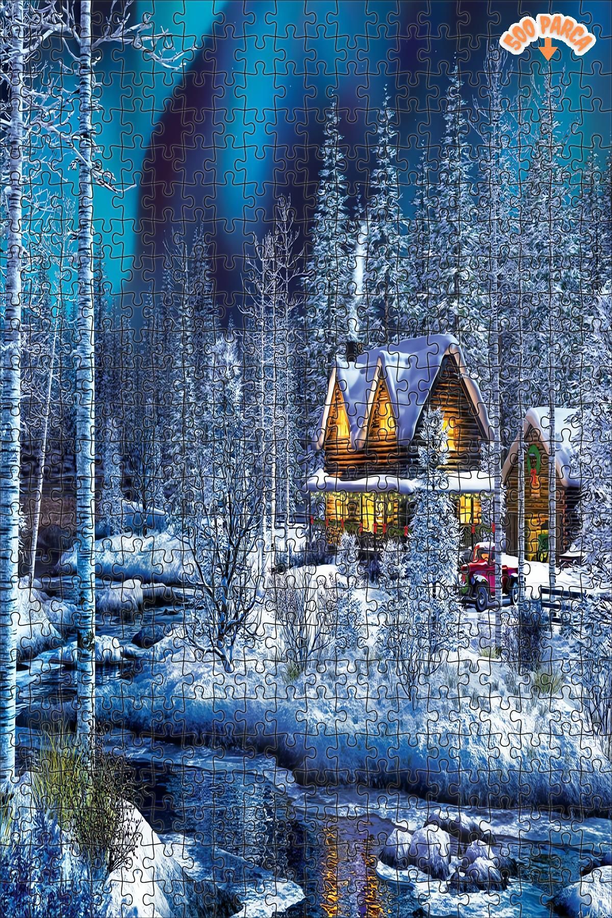 Işıltı ve amp; Parlamak Dekoratif Çift Katlı Çerçeveli Asılabilir Ahşap Puzzle 500 PARÇA 30X50