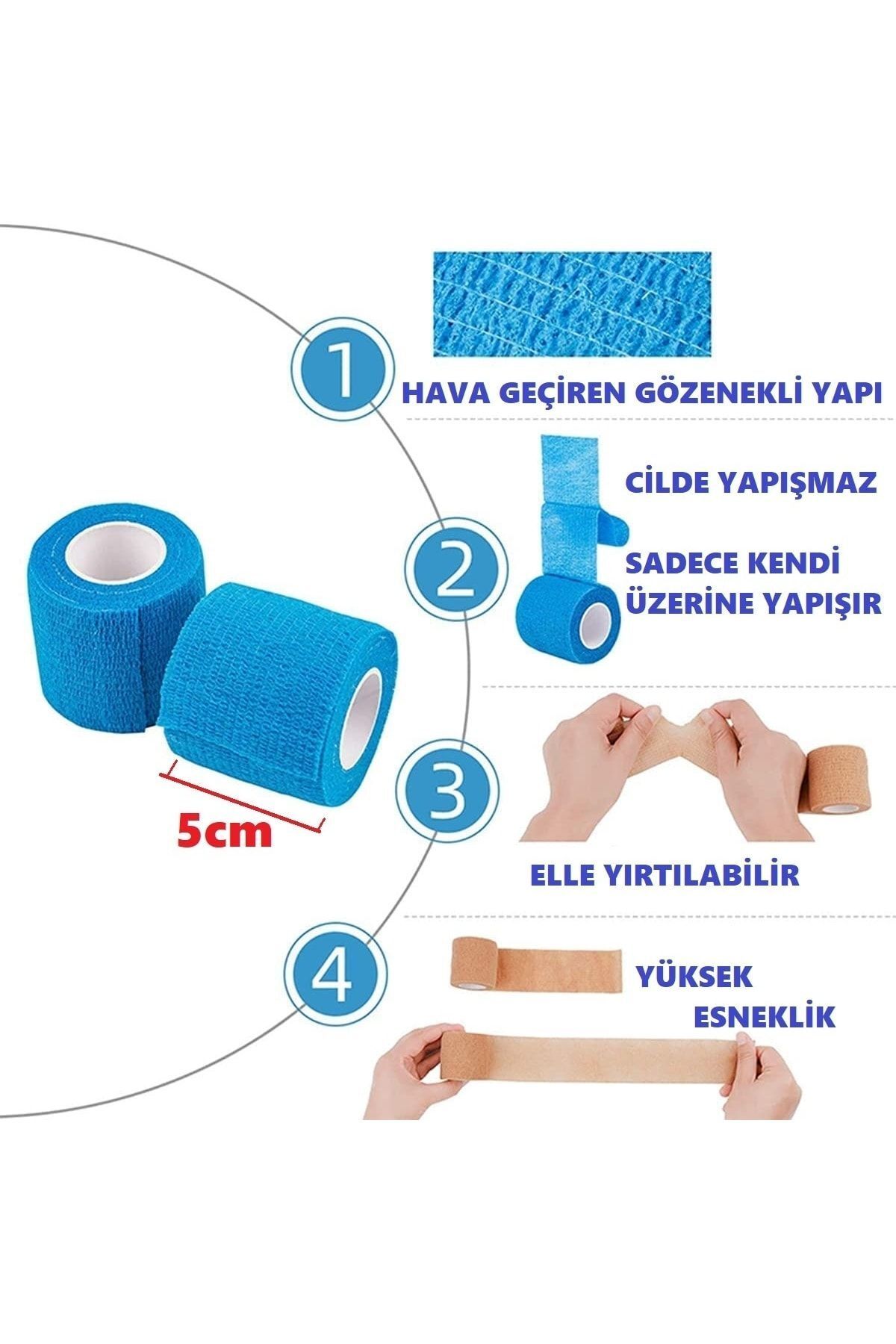 Kendine Yapışan Bandaj Mavi 5 Cm X 4,5 M Koban Bandaj