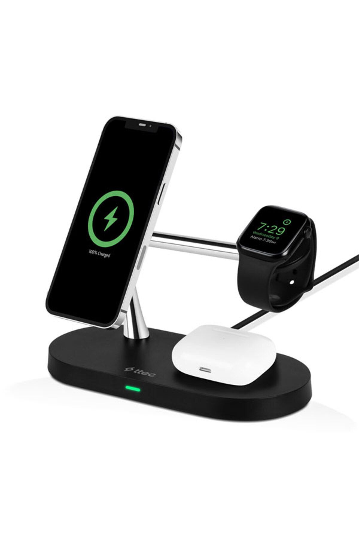 Aircharger Quattro M Magsafe Uyumlu Iphone+applewatch+airpods Led Li Kablosuz Hızlı Şarj Standı