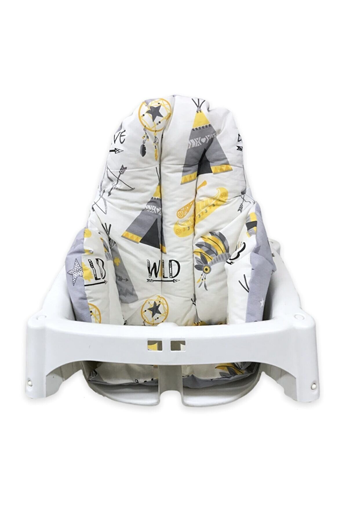 Pamuklu Bebek Çocuk Mama Sandalyesi Minderi Sarı Kamp Çadır Grili