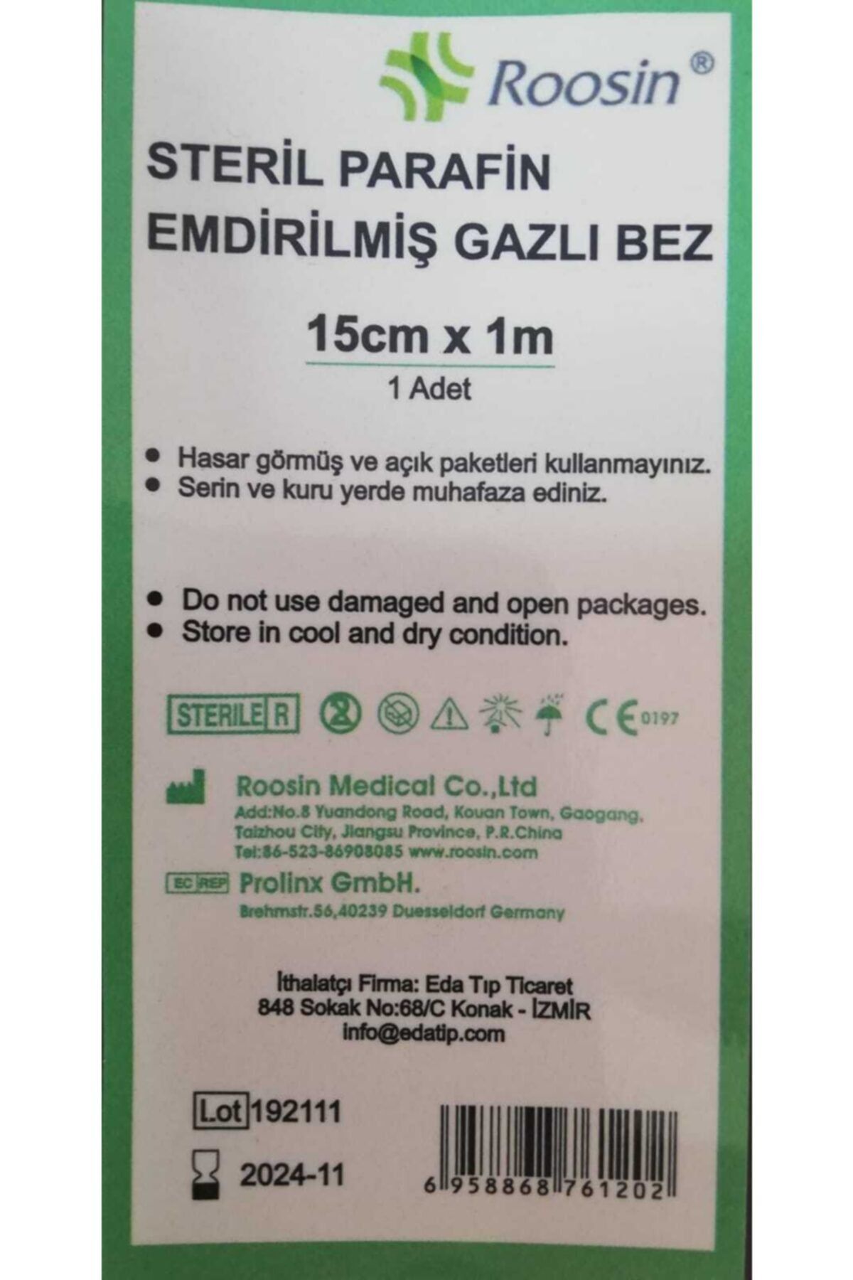 Yara Ve Yanık Parafinli Tül Sargı 15cm X1mt