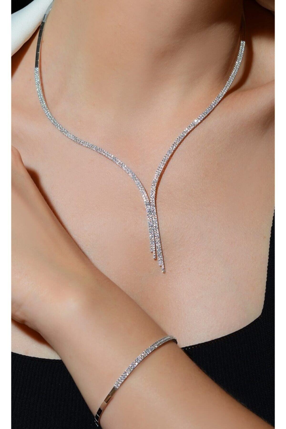 Beyaz Altın Suyolu Gerdanlık Takım