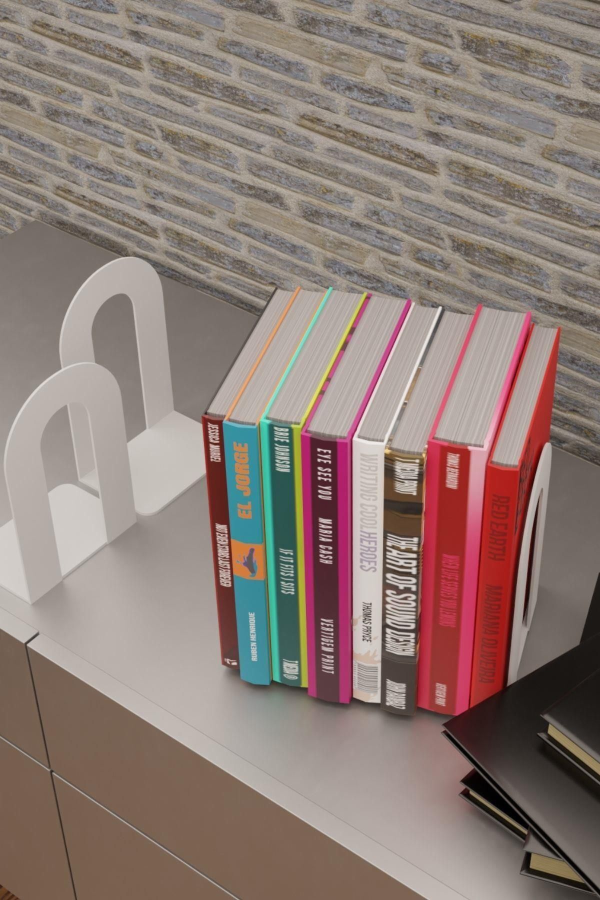 Dekoratif Beyaz Klasik Metal Kitap Tutucu , Kitap Desteği (İkili Set) MK4B