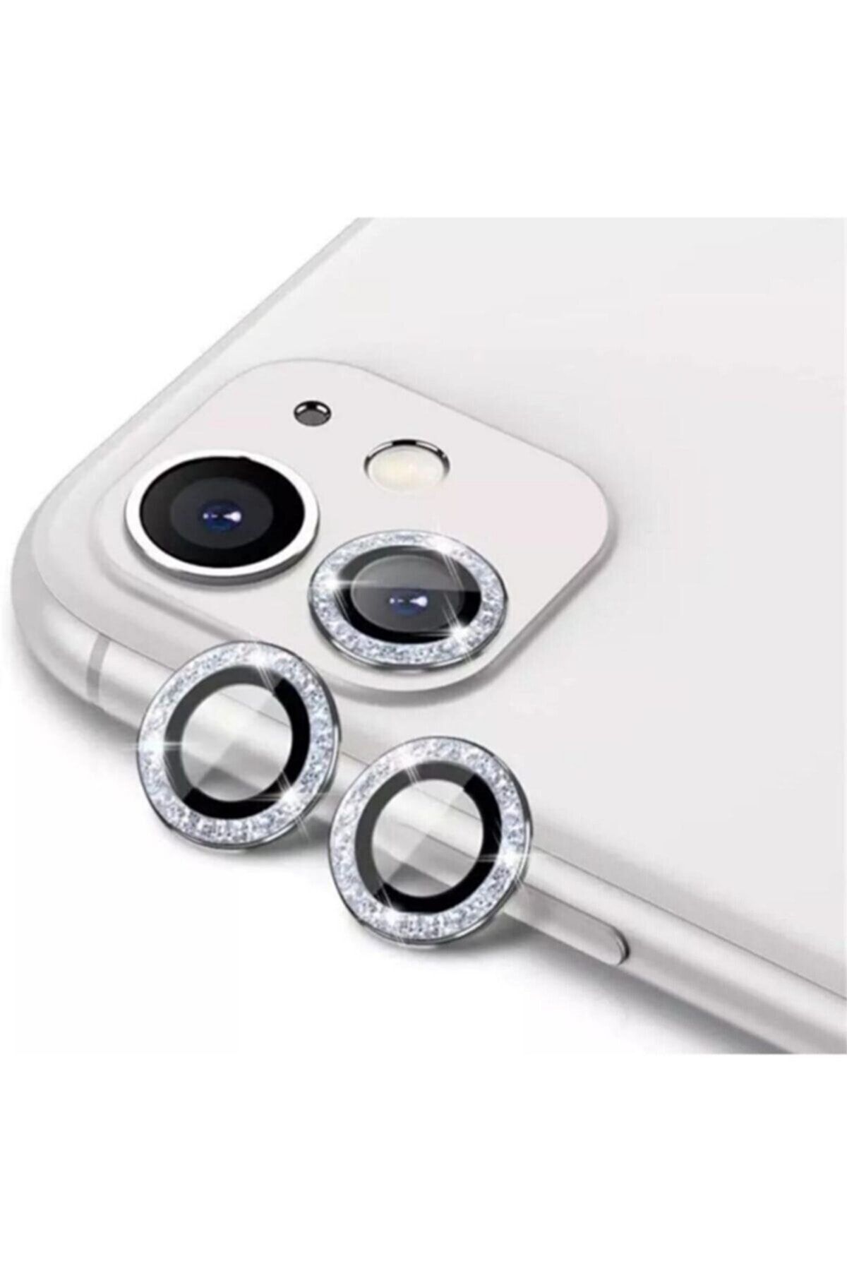Iphone 11 / Iphone 12 /iphone 12 Mini Uyumlu Gümüş Swarovski Taşlı Kamera Lensi Koruyucu