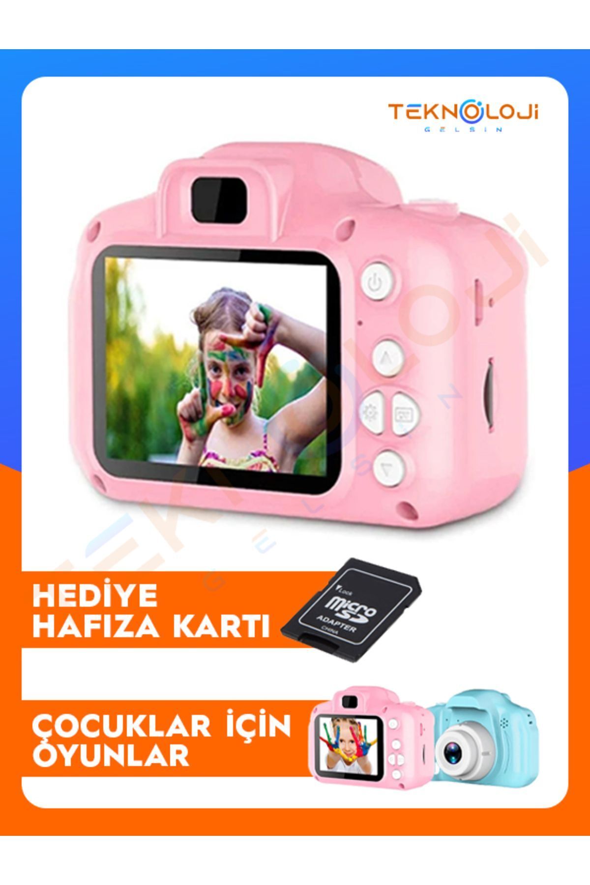 Çocuk Kamerası Dijital Fotoğraf Makinesi Mini 1080p HD Kamera Hafıza Kart Hediyeli