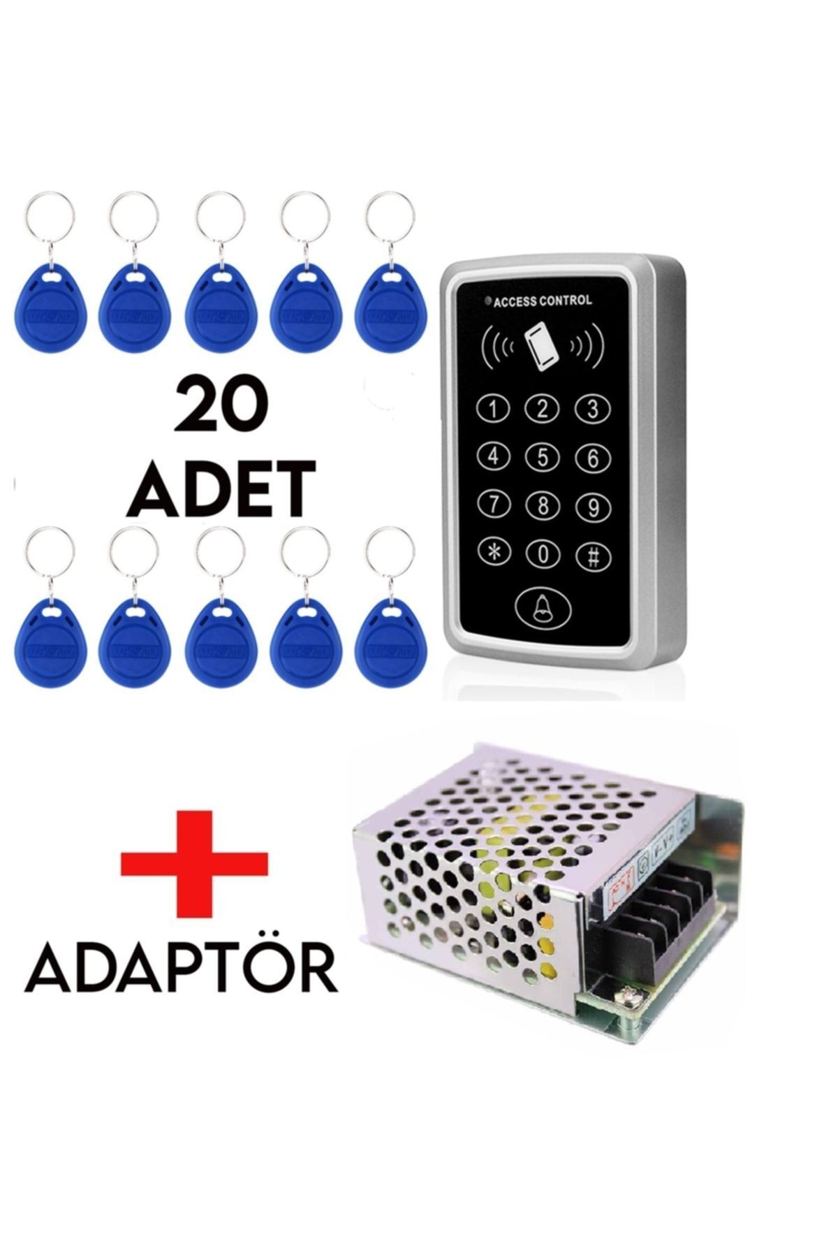 Adaptörlü Rfıd Şifreli Kapı Kilidi 20 Tag Anahtar
