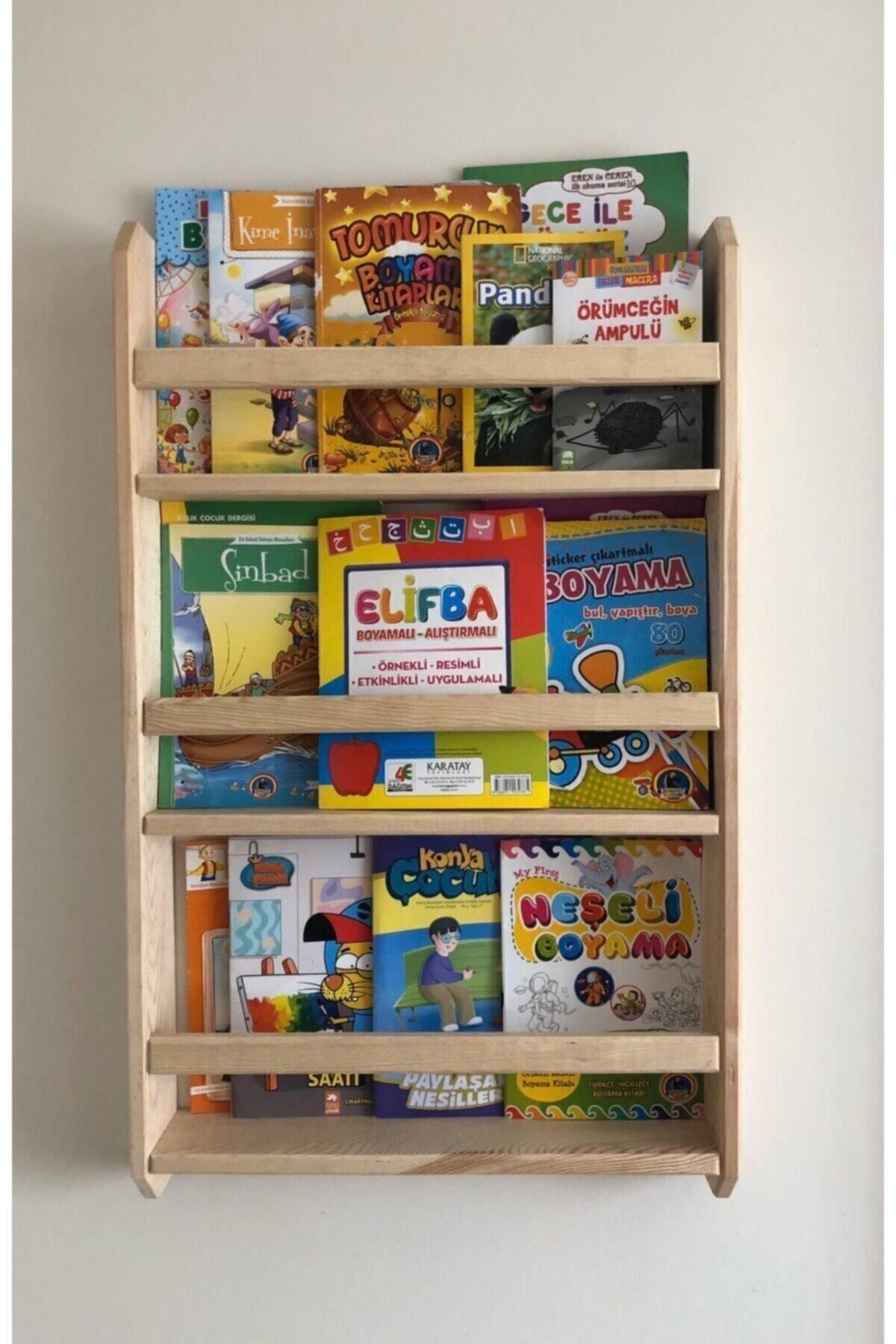 Doğal Ahşap Rengi   Ahşap Montessori Ahşap Duvar Rafı Dekoratif Raf 90 cm