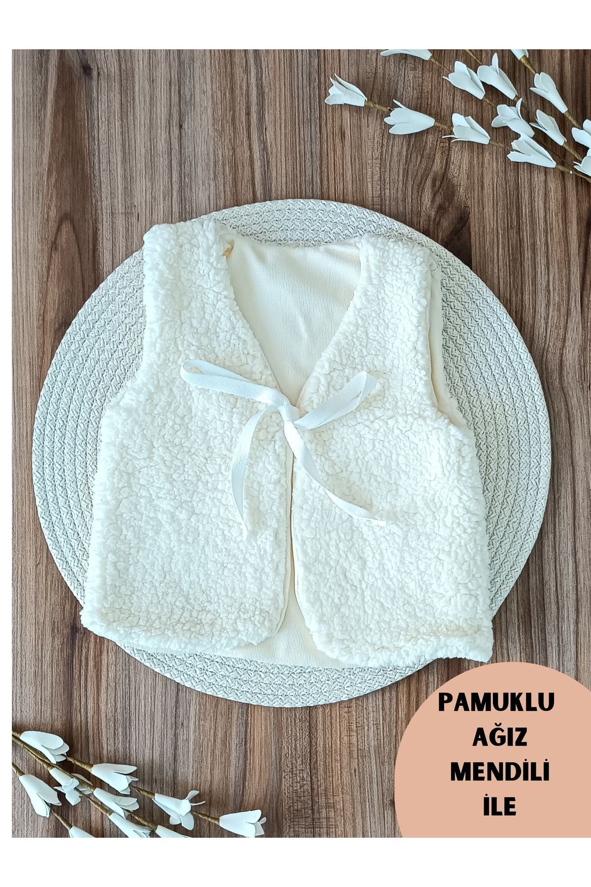 Bebek Yeleği Welsoft Kumaş Iç Kısmı Pamuklu Önden Kurdelelı Kız Erkek Bebek Yenidoğan Beyaz Yelek