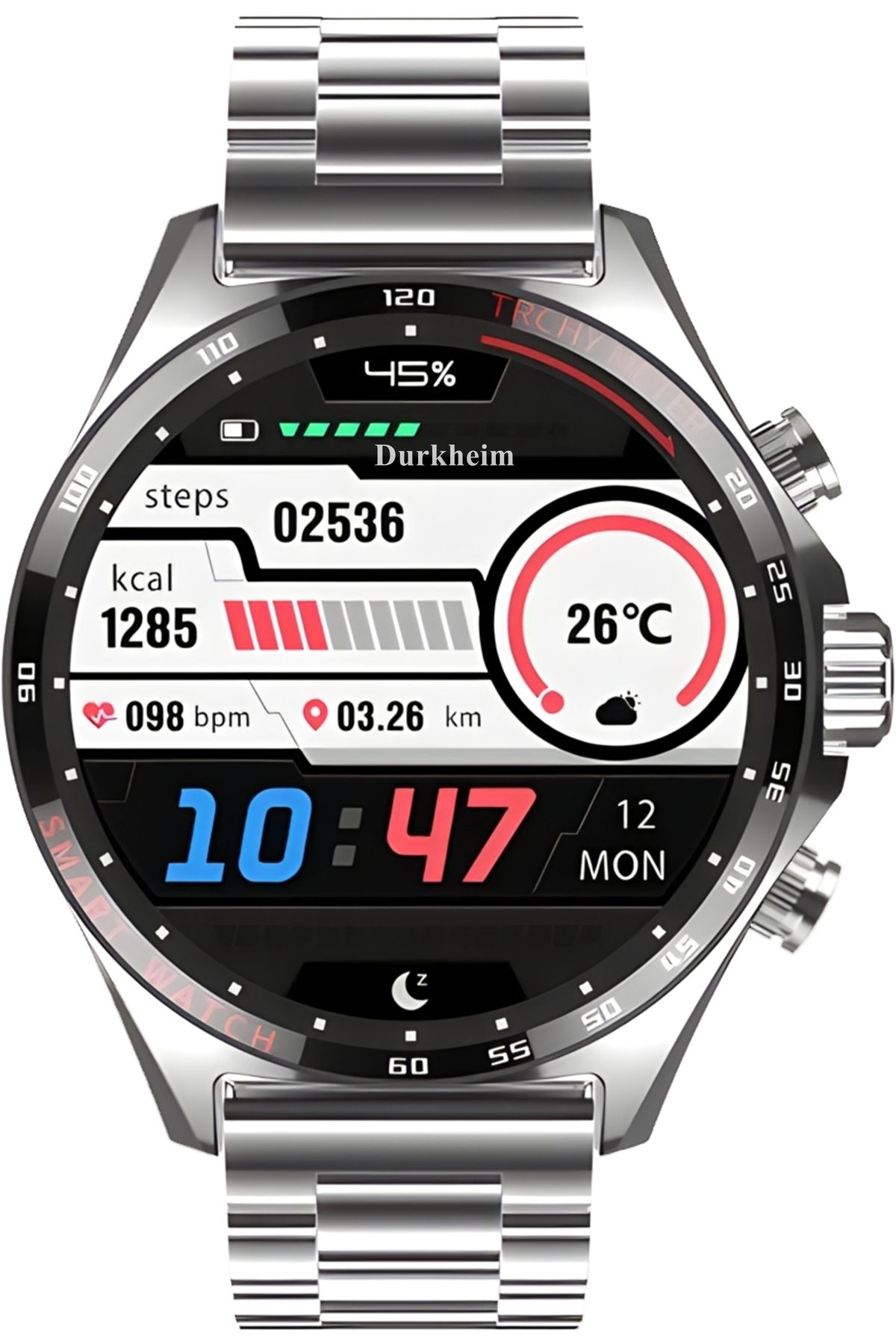 Akıllı Saat Smart Watch Gümüş Yuvarlak Kasa Business Series Samsung Huawei Oppo Iphone Uyumlu