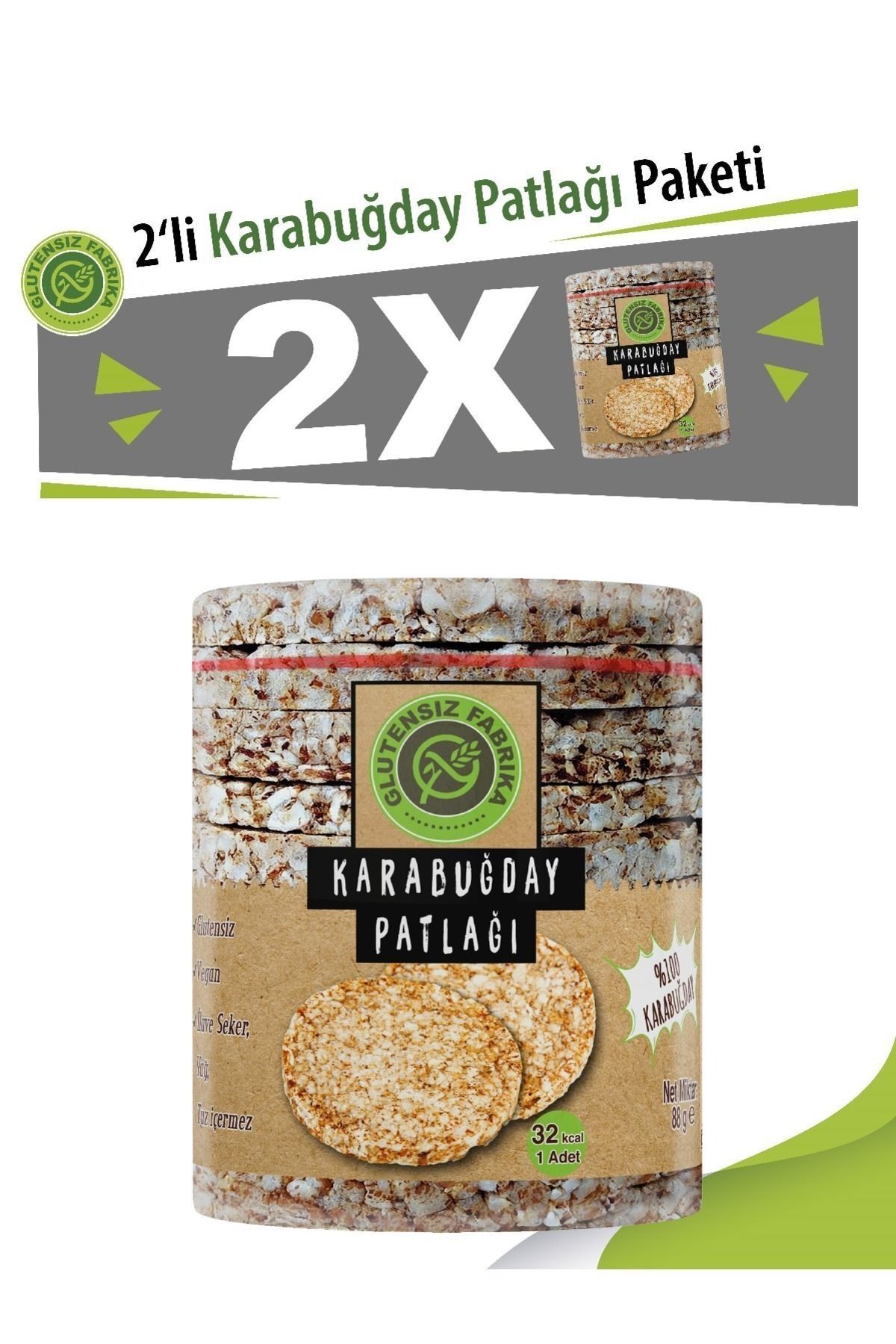 Karabuğday Patlağı (2 PAKET) 176 gr Sağlıklı Atıştırmalık Şekersiz Tuzsuz Katkısız Ve Doğal