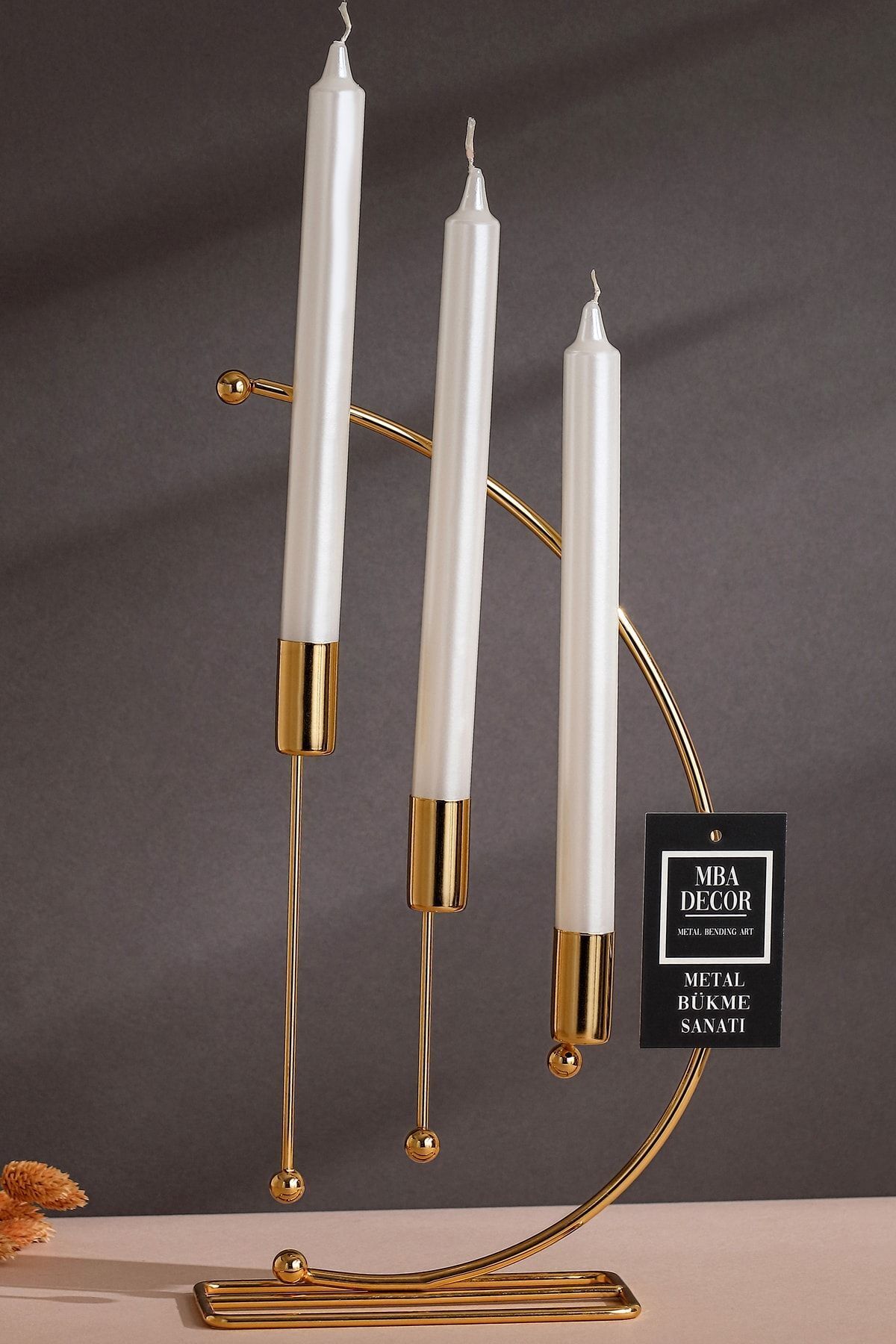 Nota Model Metal 3 Lü Şamdan Üçlü Mumluk Dekoratif Mumluk 25cm Paslanmaz Gold Kaplama Ev Dekorasyon