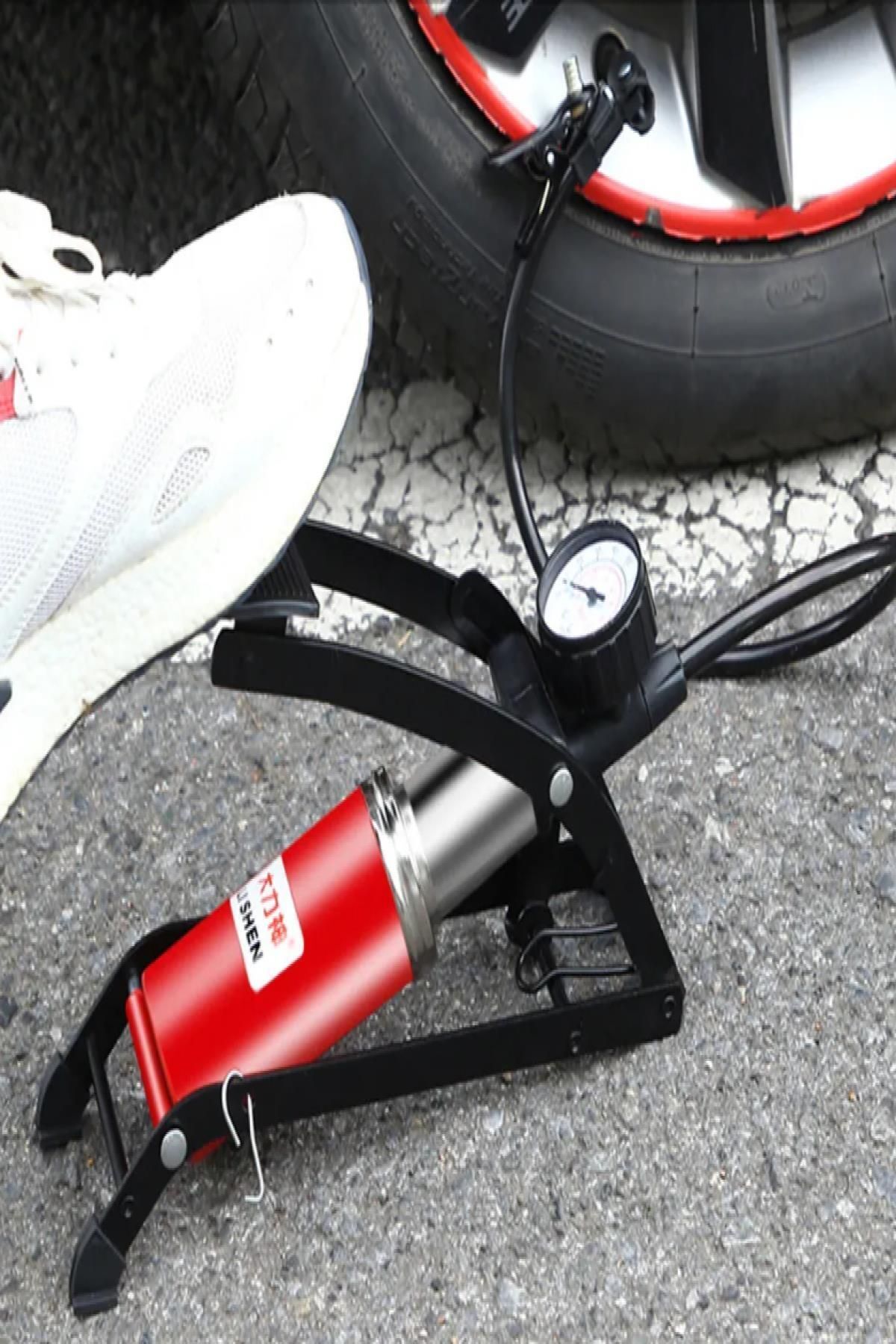 Tek Pistonlu Top Pompası Basınç Göstergeli Lastik Şişirme Ayak Pompası Bisiklet Ve Scooter Pompası