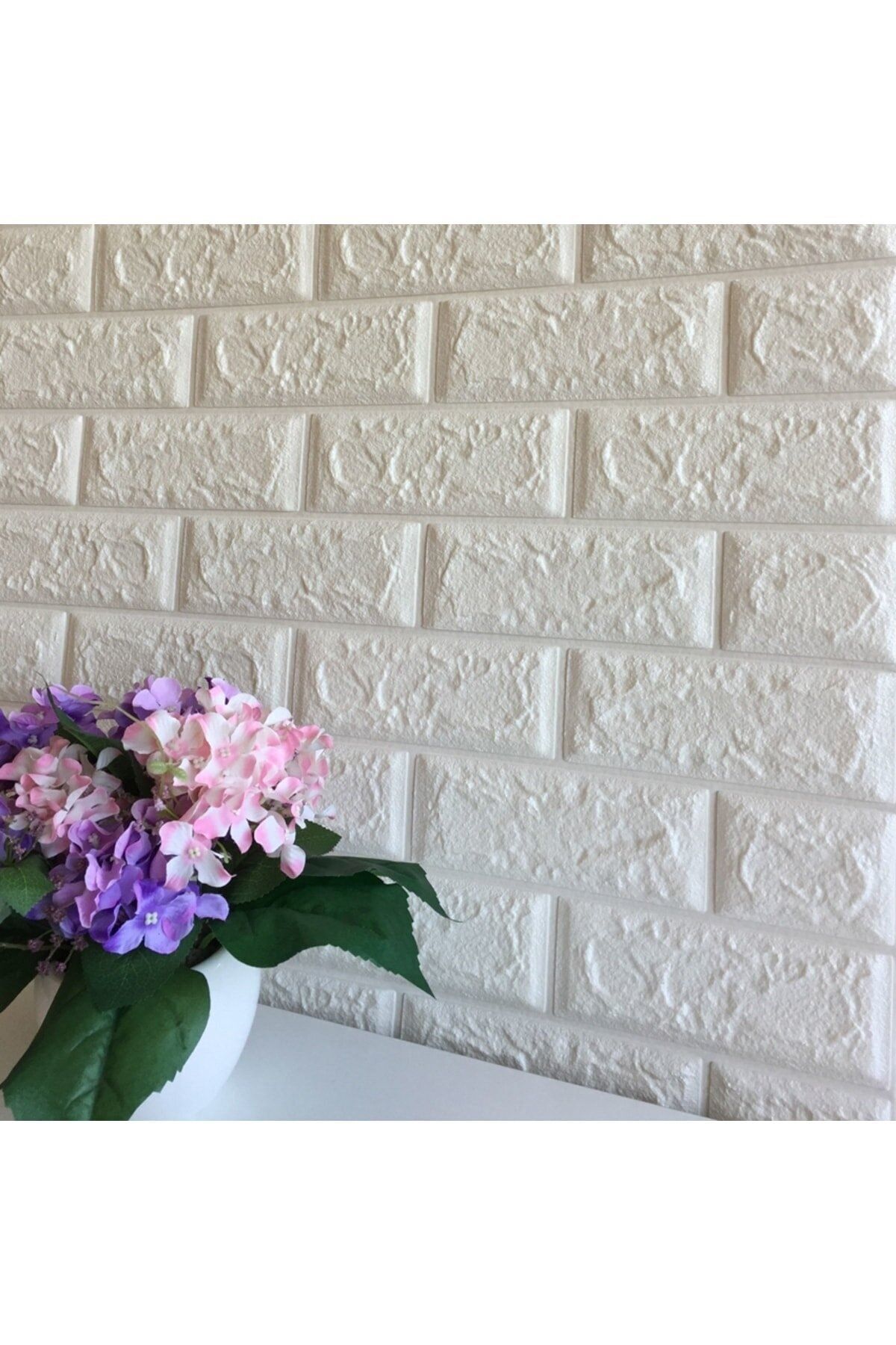 Kendinden Yapışkanlı Duvar Kağıdı Paneli Esnek Köpük Beyaz Taş Desen 50x70