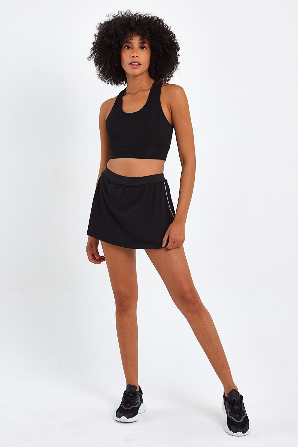 Siyah Iki Katmanlı Tenis Şort Etek Spor Tayt Etek