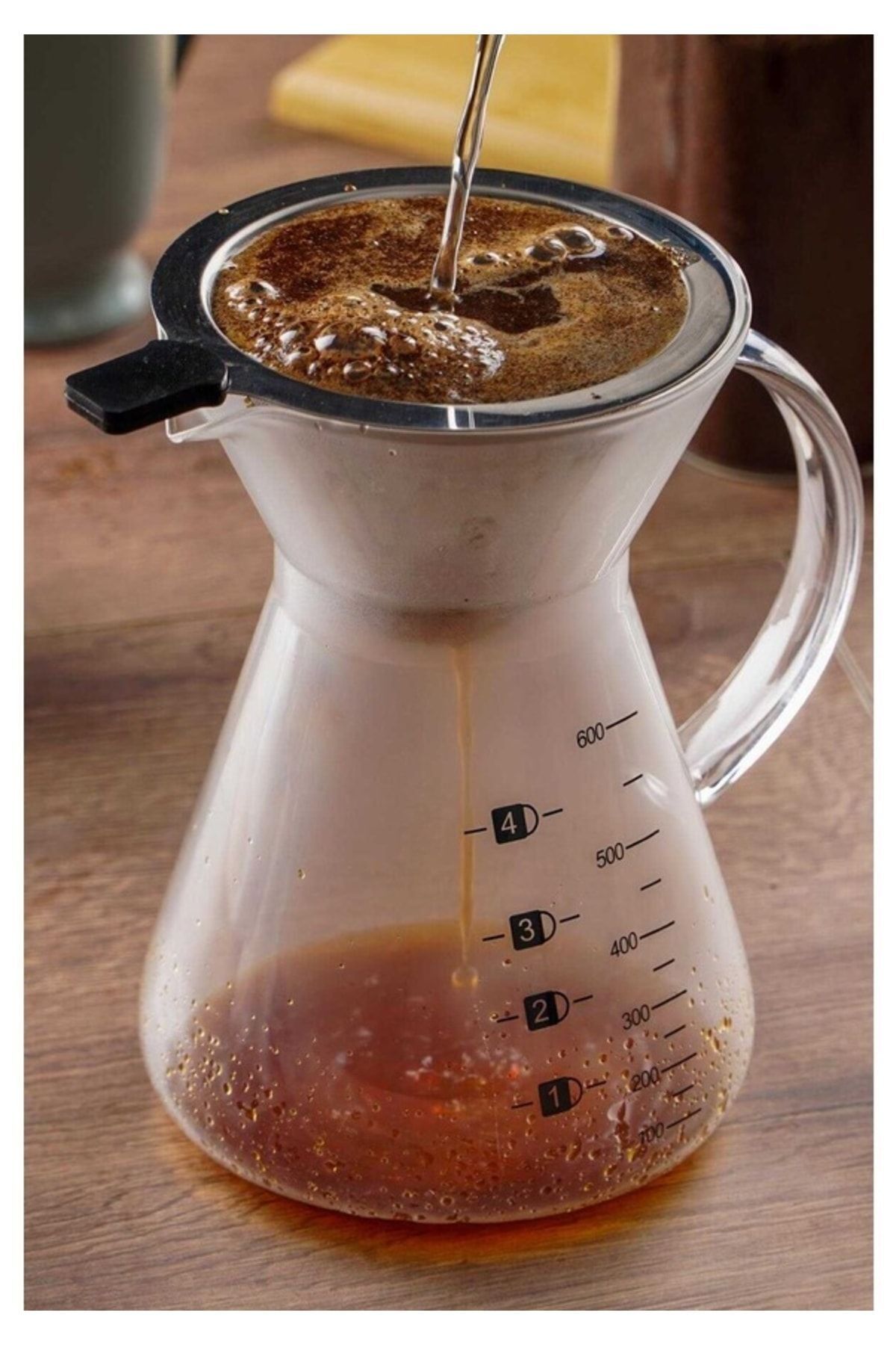 Borosilikat Cam Kahve Demlik Metal Süzgeçli - 600 Ml Filtre Kahve Demliği