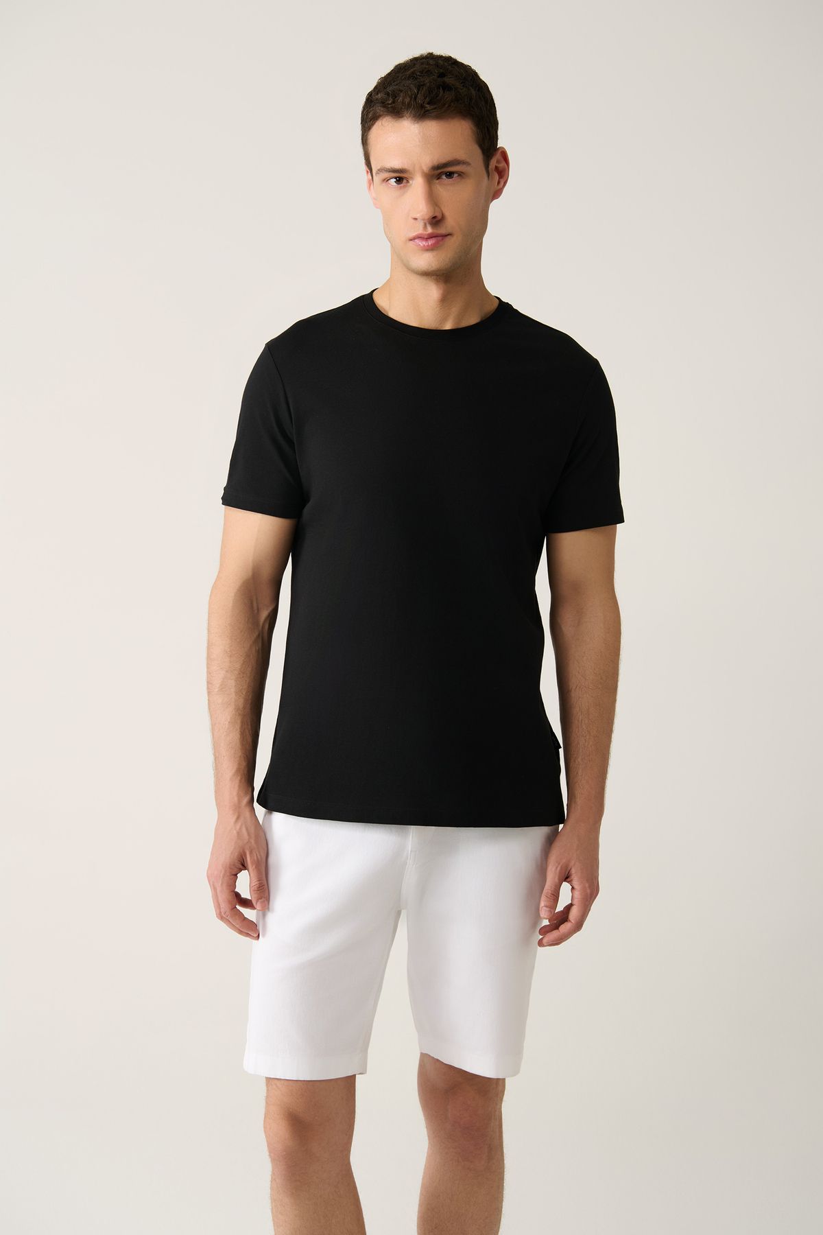 Erkek Siyah T-shirt %100 Pamuk Nefes Alan Bisiklet Yaka Regular Fit E001000