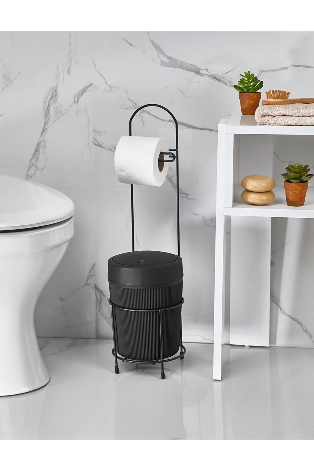 980 Yuvarlak Kovalı Wc Kağıtlık Mat Siyah