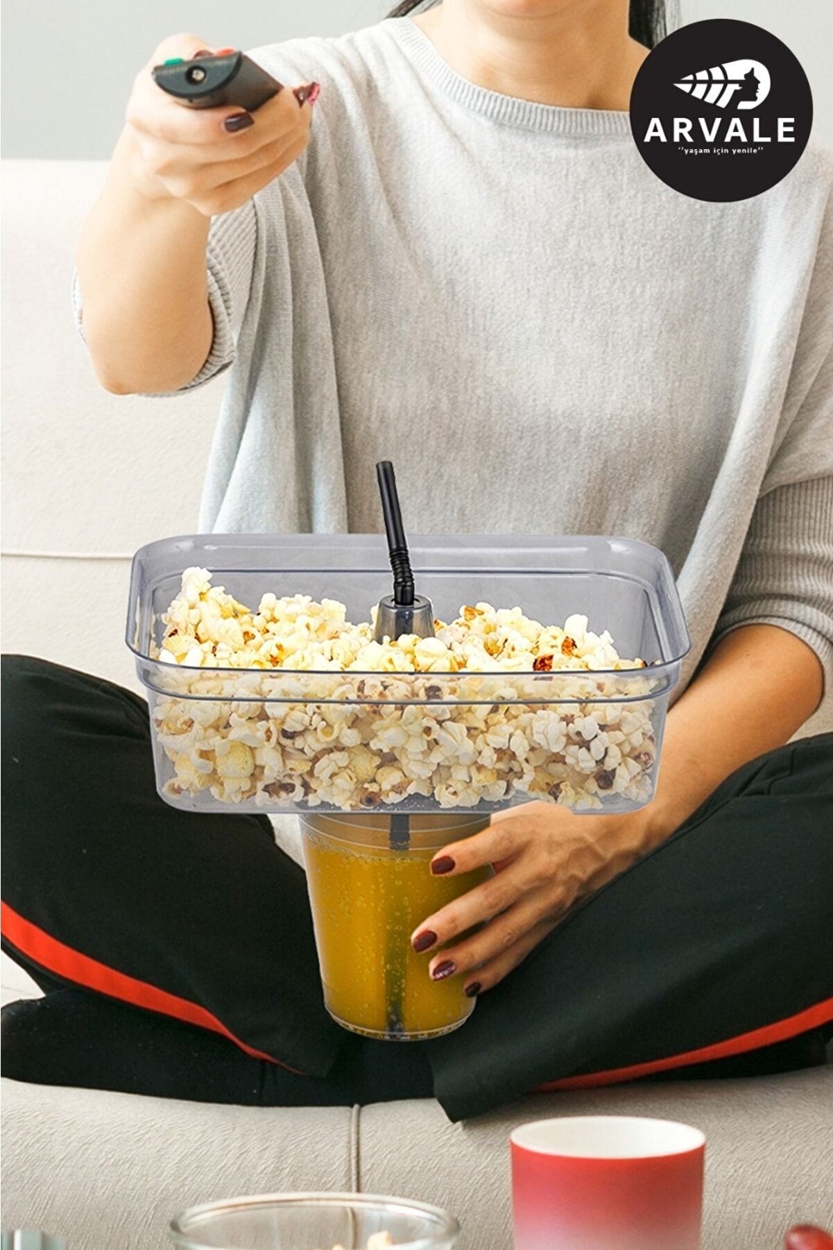 Köşeli Dikdörtgen Pipetli Bardaklı Mısır Cips Kovası Bardak Seti | Bardaklı Cips Mısır Kovası Platin