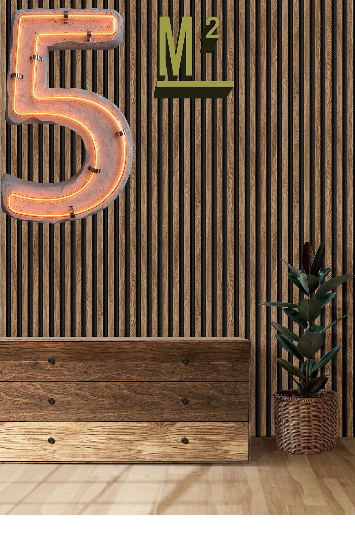 Bien Exclusive 2689 Lambri Panel Ahşap Duvar Çıtası Desenli Premium Duvar Kağıdı 5,30 M²