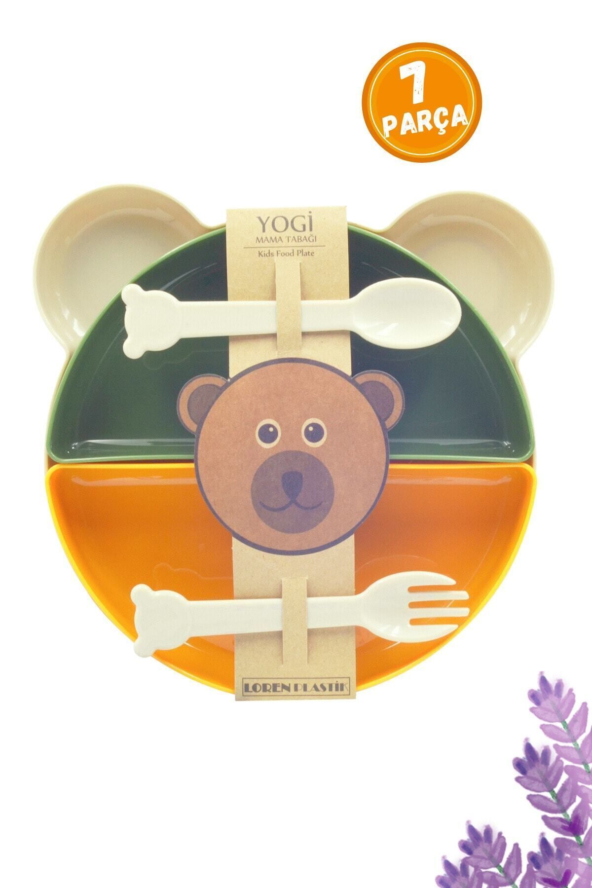 Yogi Ayıcık 4 Bölmeli Mama Beslenme Tabağı Ve Çatal Kaşık Seti Yeşil (7 Parça)