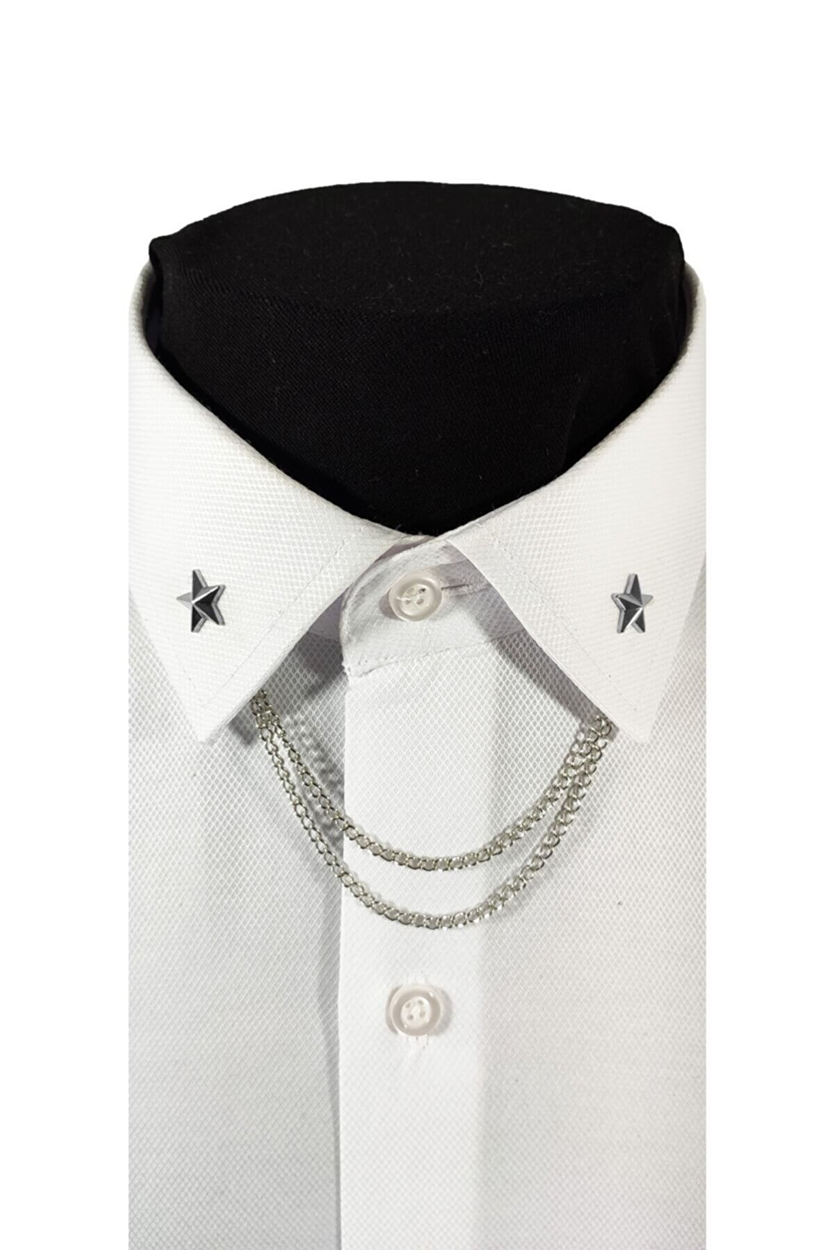 Yıldız Figürlü Gümüş Gri Renginde Metal Gömlek Yaka Iğnesi Yaka Zinciri