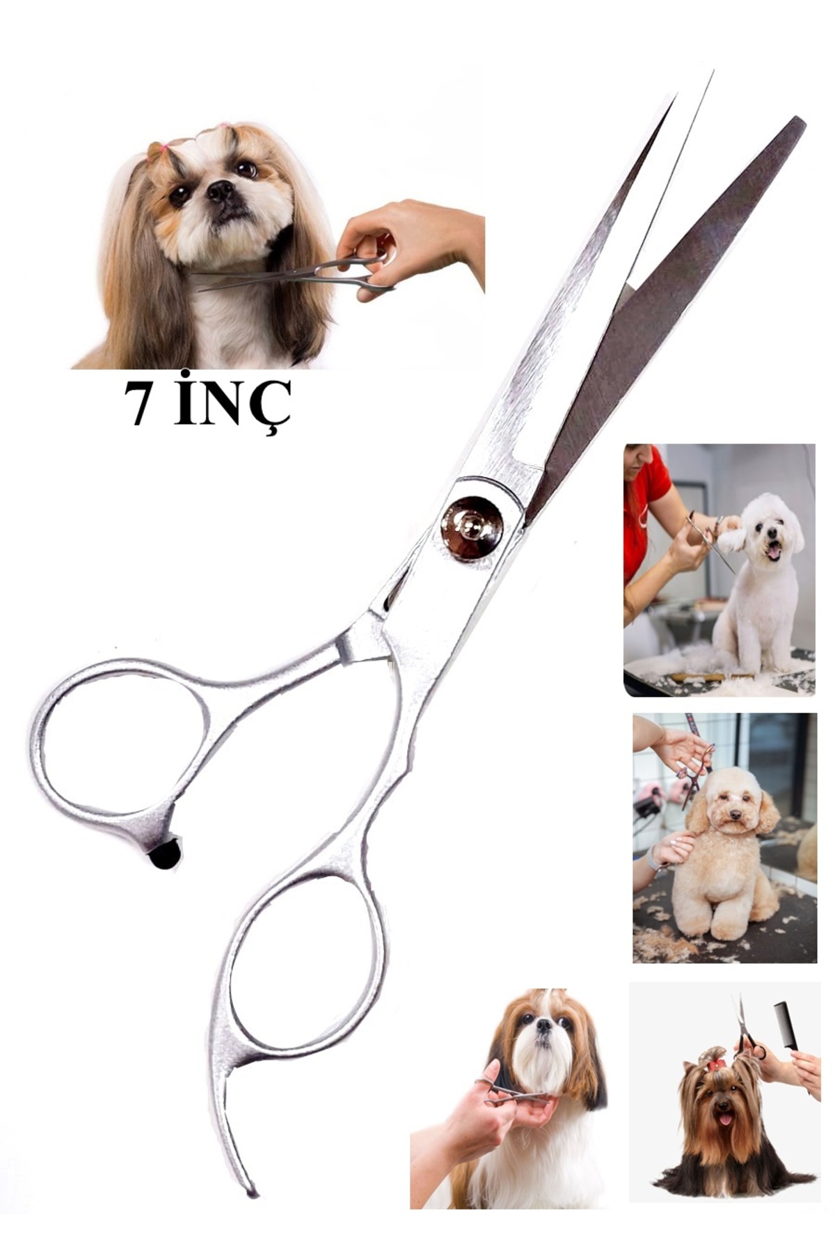 7 inç Küt Uçlu Düz Köpek Tıraş Tüy Kesim Makası Çelik Kuyruklu Mat Çelik Makas Petshop DH506C