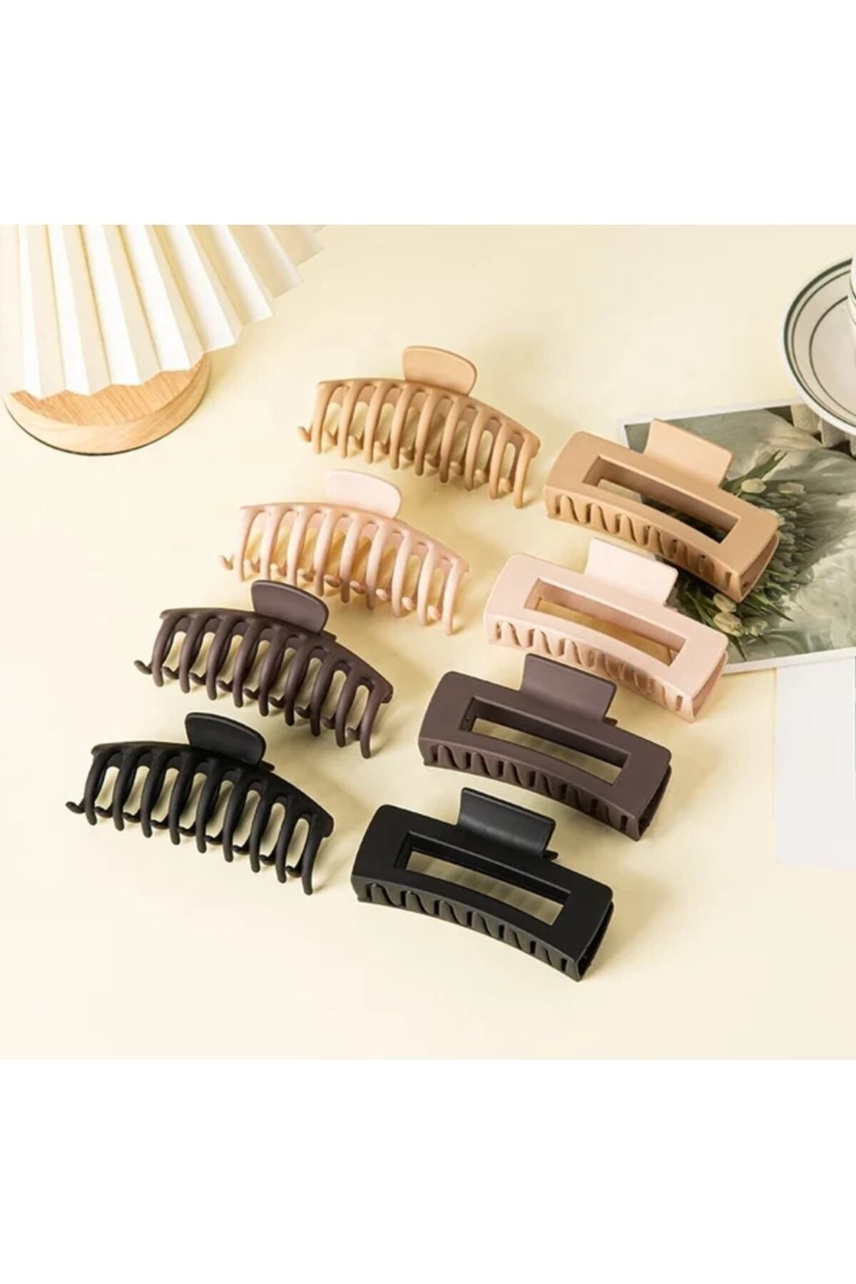 Kadın Ikili Model Kahverengi 8lı Mandal Toka Set