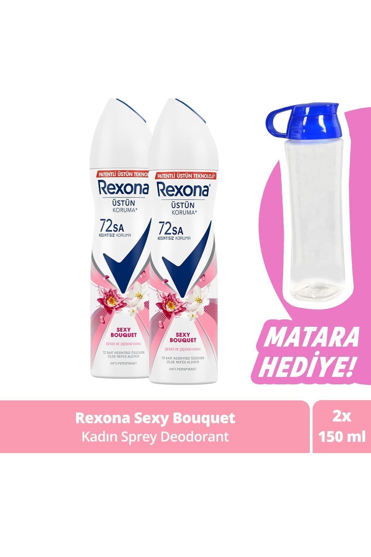 Kadın Sprey Deodorant Sexy Bouquet Ter Kokusuna Karşı Koruma 150 ml x 2 + Matara