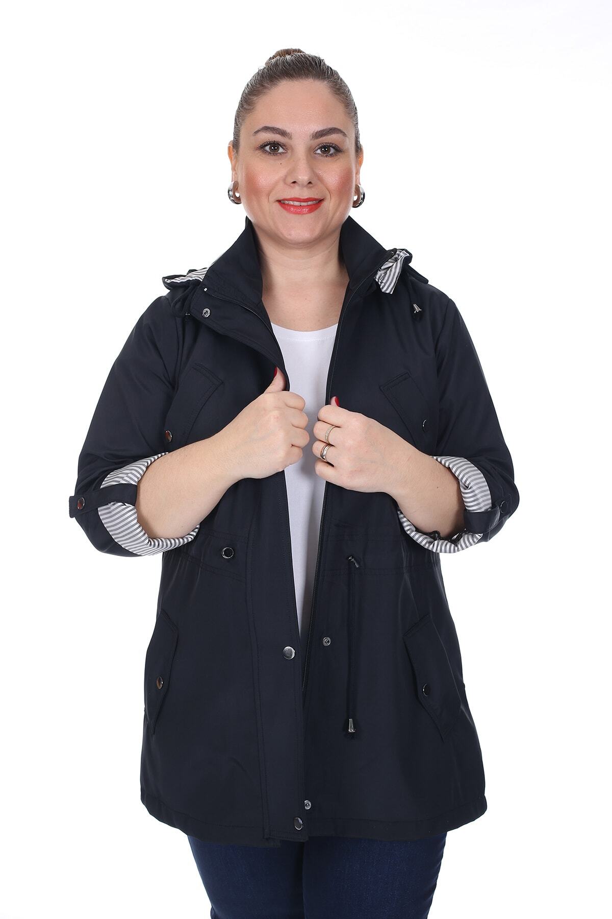 Kadın Büyük Beden Mevsimlik Trençkot 595 Lacivert/navy 21s32000595