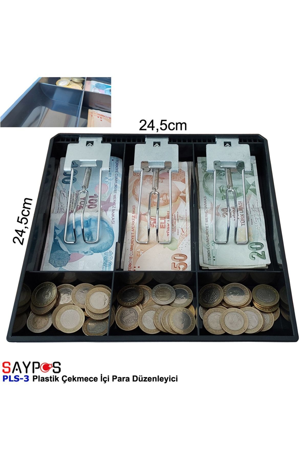 Rampalı Plastik Çekmece Içi Para Düzenleyici 3 Banknot 3 Bozuk Para Gözlü 24,5 X 24,5 X 3,5cm