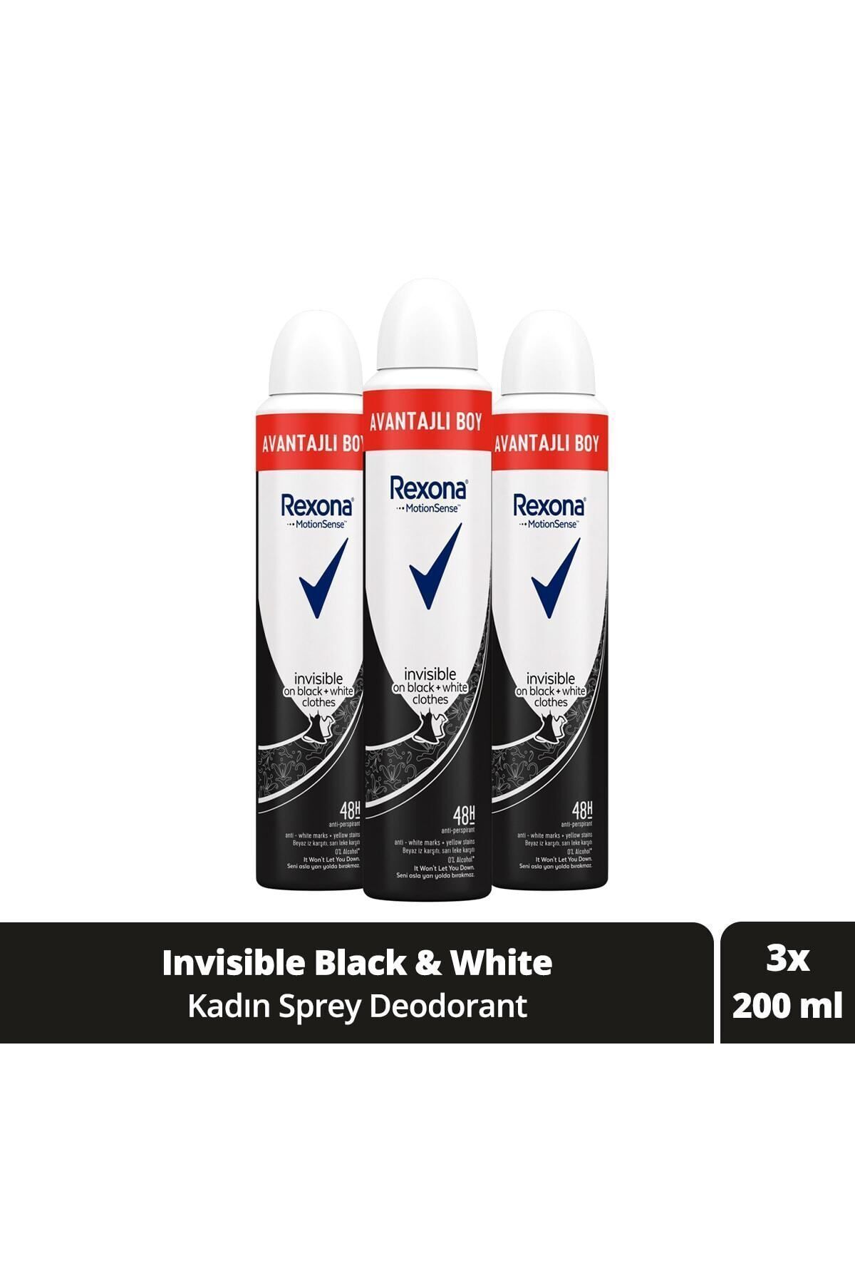 Kadın Sprey Deodorant Invisible On Black White Clothes Avantajlı Boy 200 ml X3 Adet