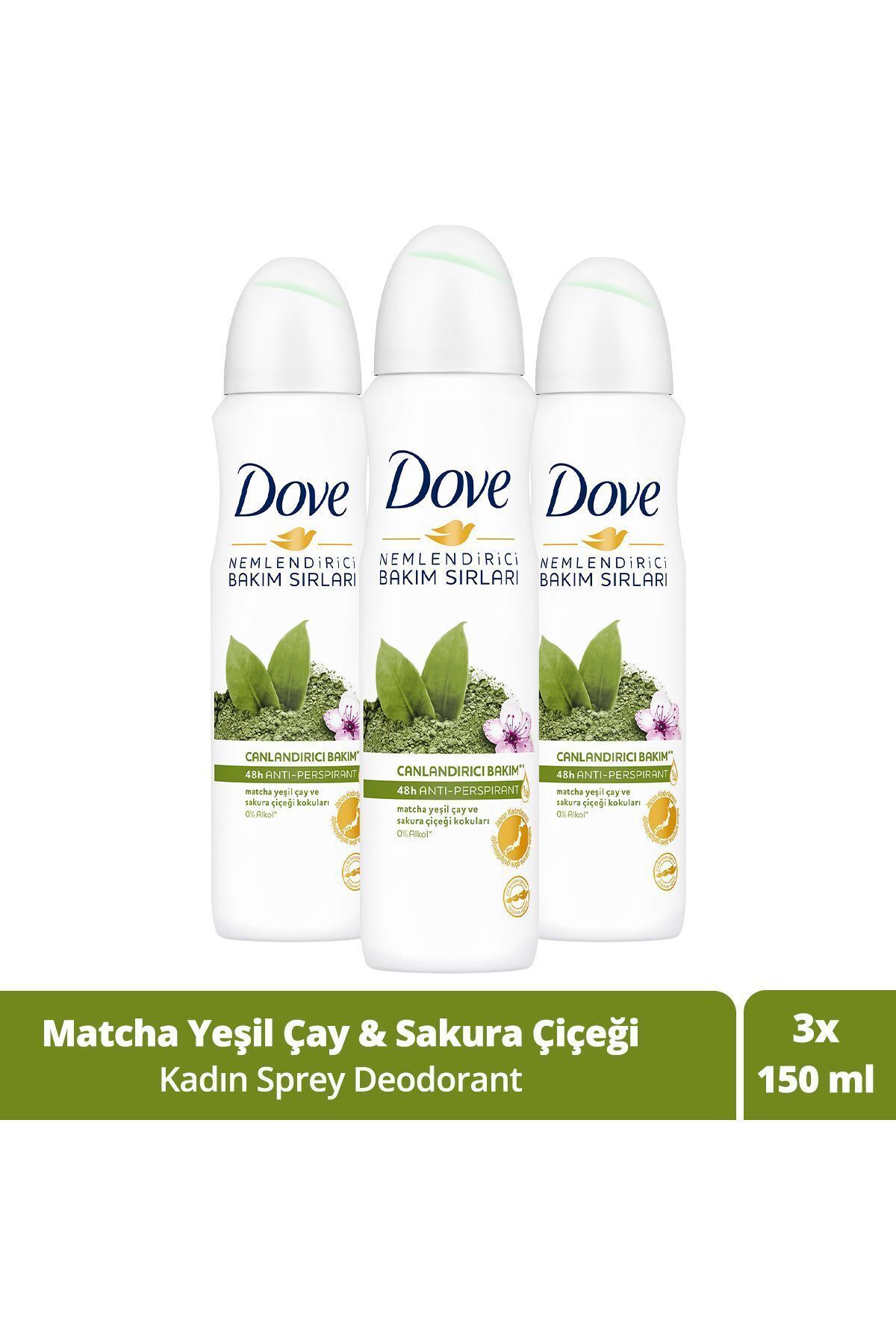 Kadın Sprey Deodorant Canlandırıcı Bakım Matcha Yeşil Çay Ve Sakura Çiçeği 150 ml X3 Adet