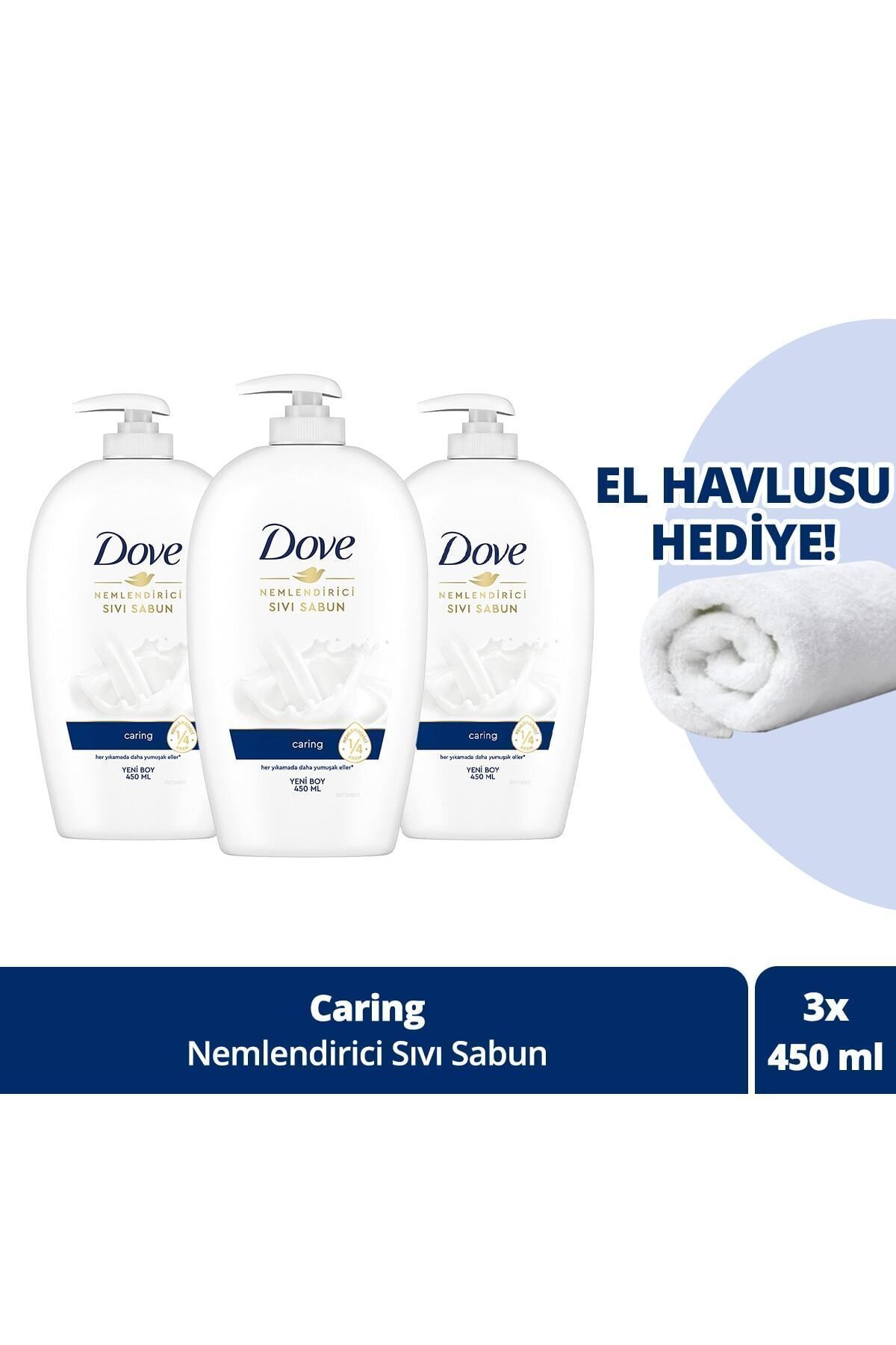 Nemlendirici Sıvı Sabun Caring 1/4 Nemlendirici Krem Etkili 450 ml x3 Adet + El Havlusu Hediye