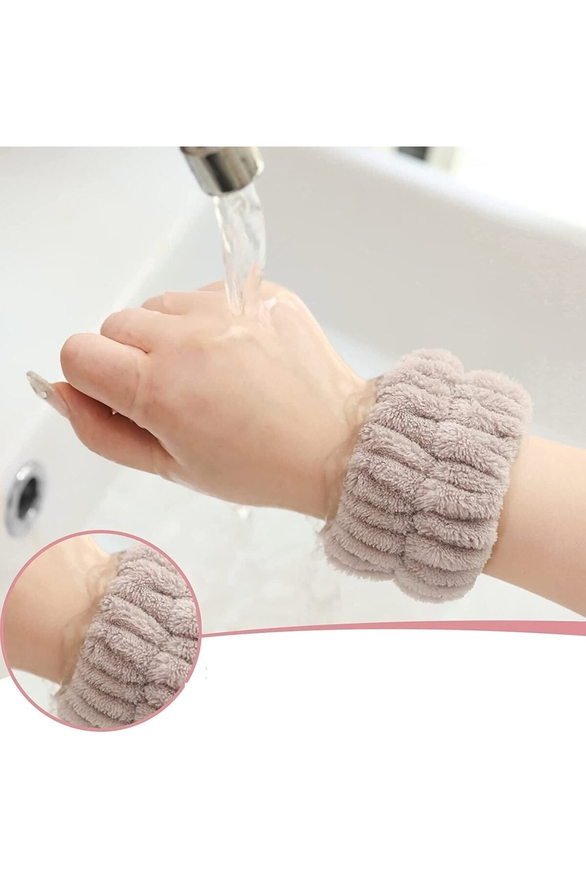 Çift Sütlü Kahve Renkli Su Emici Havlu Bilek - Yüz Yıkama Kol Bandı Sporcu Spa Bileklik (TAKIM)