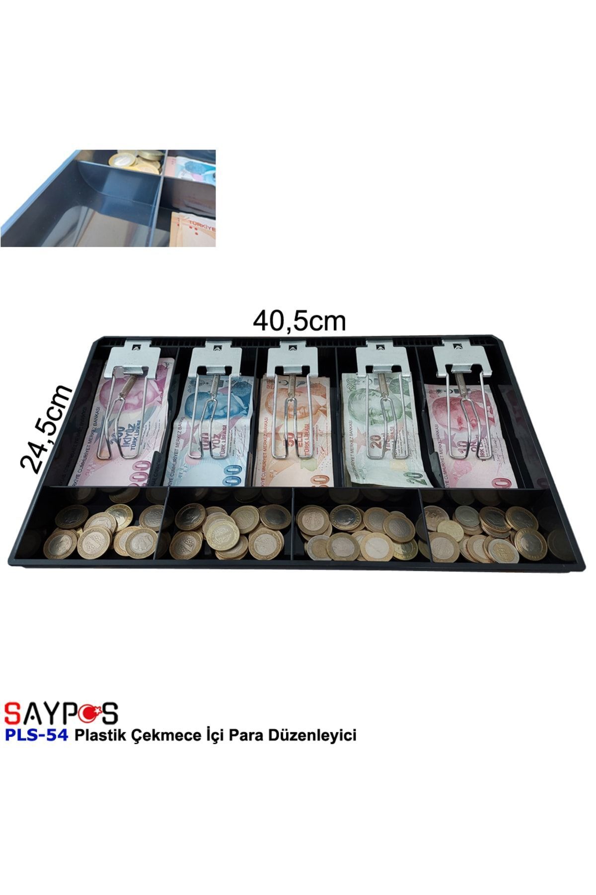 Rampalı Plastik Çekmece Içi Para Düzenleyici 5 Banknot 4 Bozuk Para Gözlü 40,5 X 24,5 X 3,5cm