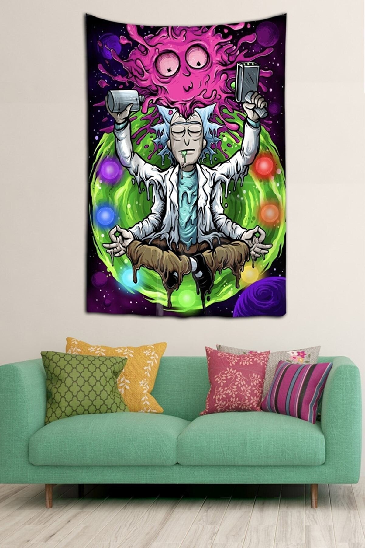 Rick And Morty Desen Leke Tutmaz Kadife Dokulu Kumaş Duvar Örtüsü Duvar Halısı Tapestry