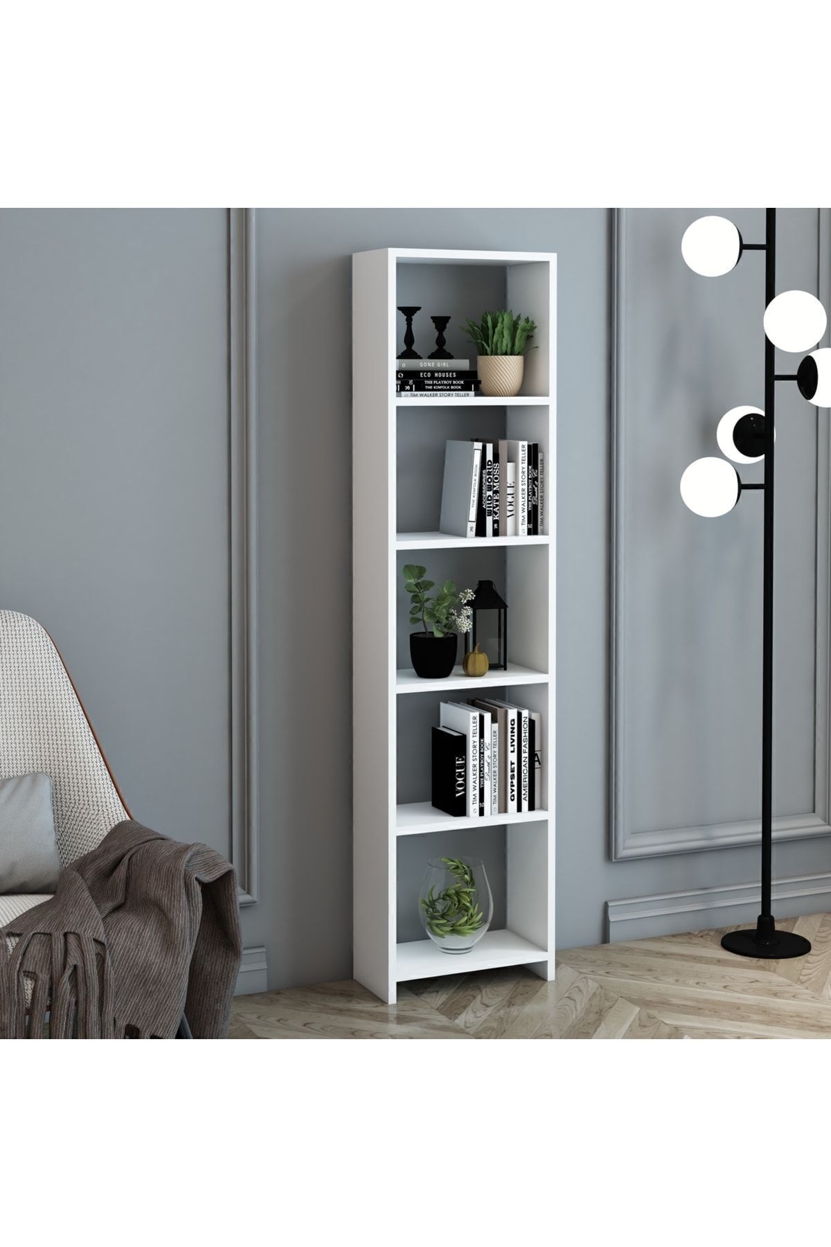 6 Raflı 40 Cm Dekoratif Kitaplık Beyaz Kitaplık Ofis Kitaplığı Dolap Evrak Rafı Ev Rafı Kitap Rafı
