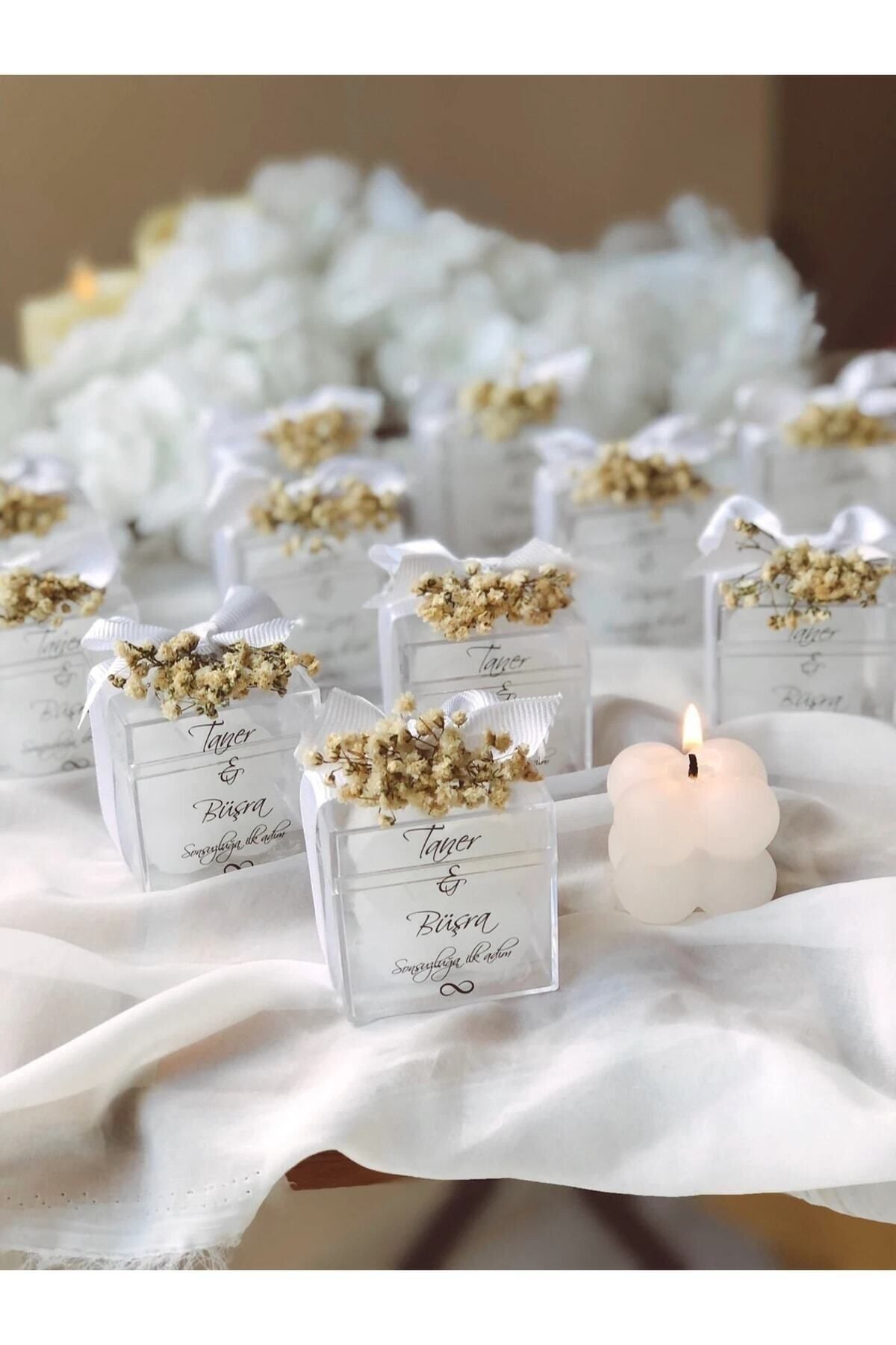 Özel Düğün/nişan/söz/doğum Günü Lüks Mini Çiçek Buketli Kokulu ( 15 Adet ) Bubble Mum
