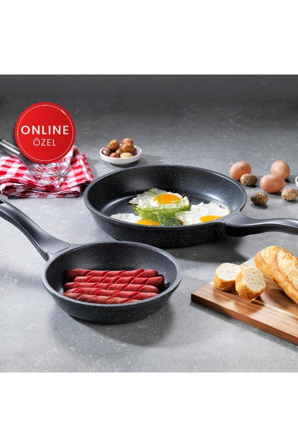 Famos Yanmaz Yapışmaz Döküm Tava Set 2 Parça Gri