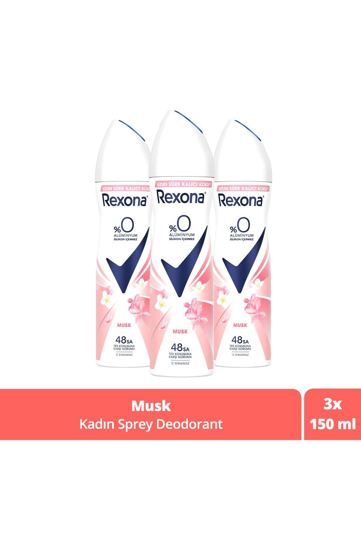 Kadın Sprey Deodorant Musk %0 Alüminyum 48 Saat Ter Kokusuna Karşı Koruma 150 ml X3